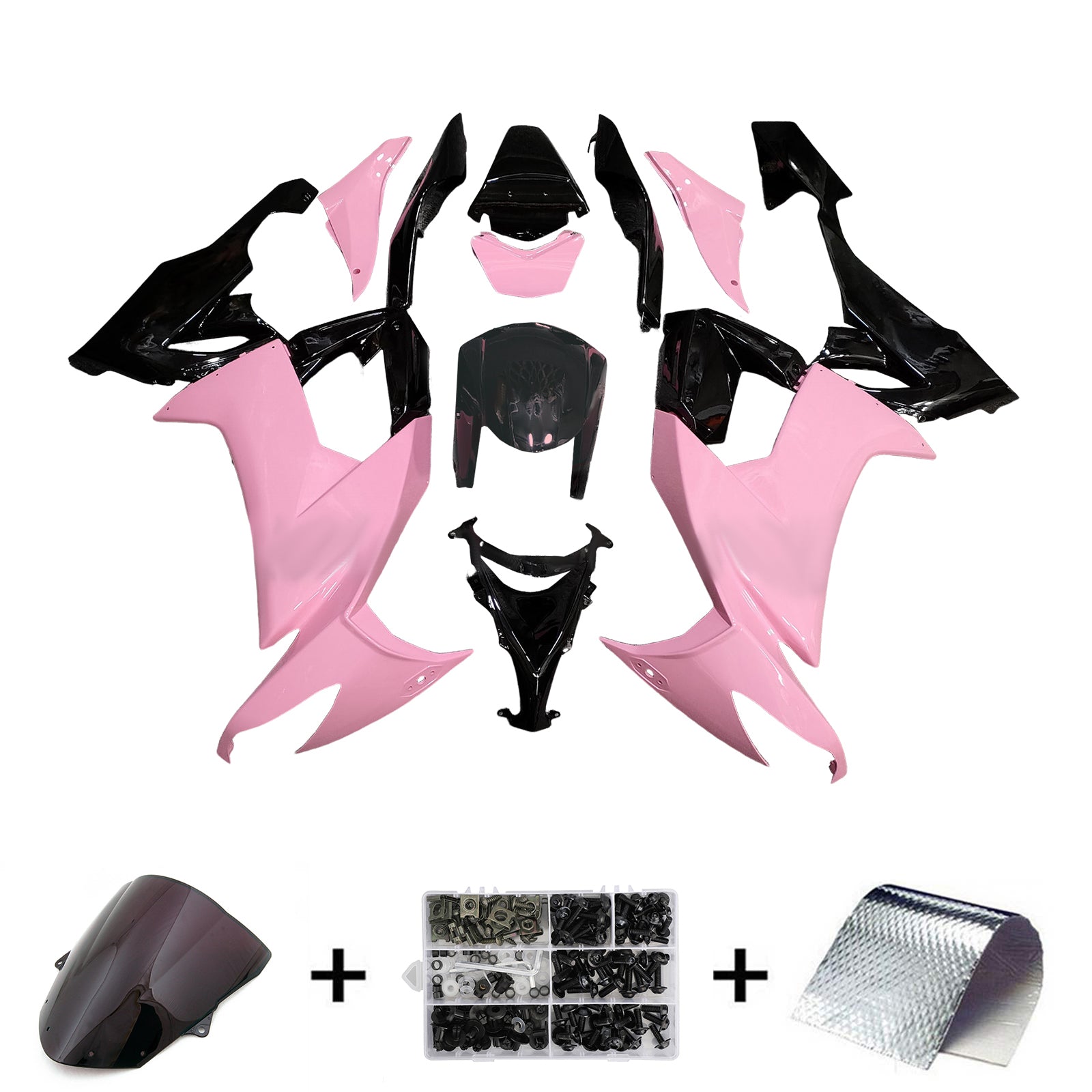 Amotopart 2008-2010 Kawasaki ZX10R Black Pink Fairing Kit