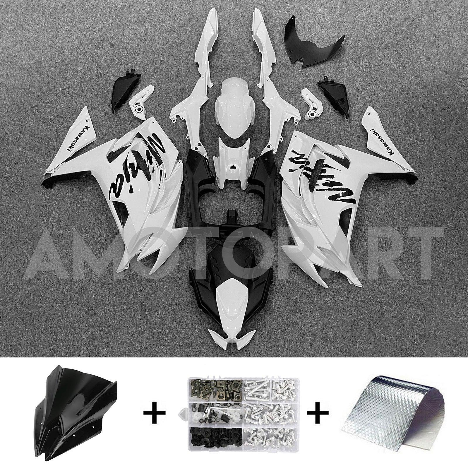 Amotopart 2020-2025 Kawasaki ER-6F Ninja650 White with Black Logo Fairing Kit
