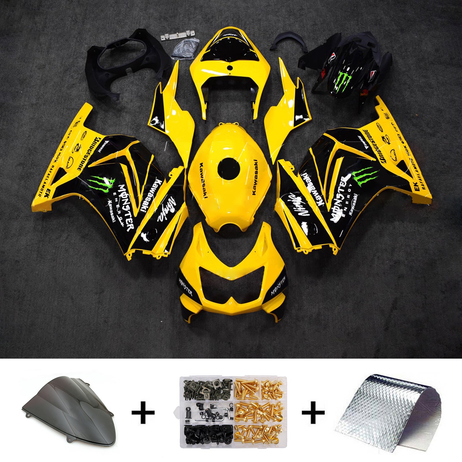 Amotopart 2008-2012 Kawasaki EX250/Ninja250R Black Yellow Fairing Kit