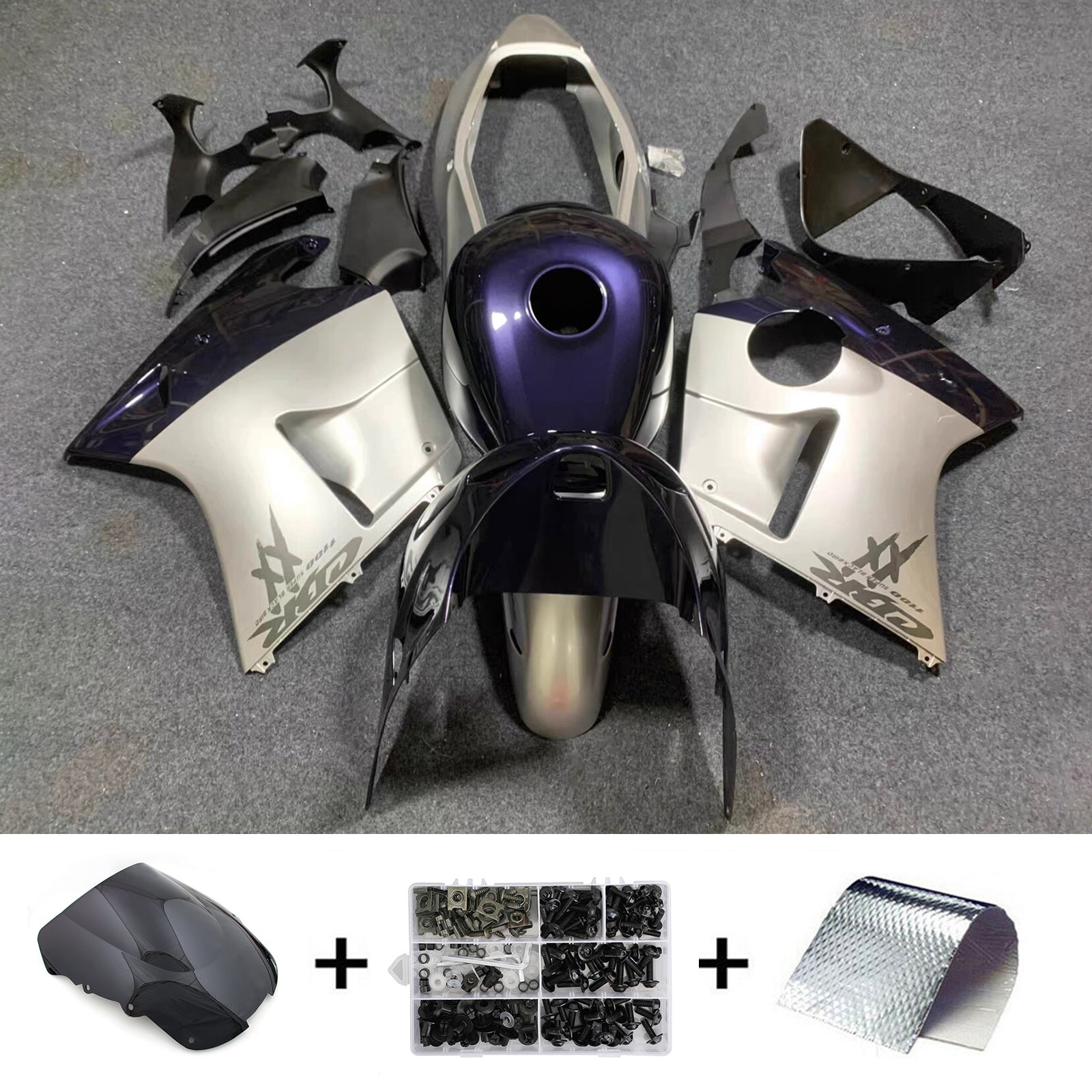 Amotopart 1996-2007 Honda CBR1100XX SuperBlackBird Black/Silver Fairing Kit