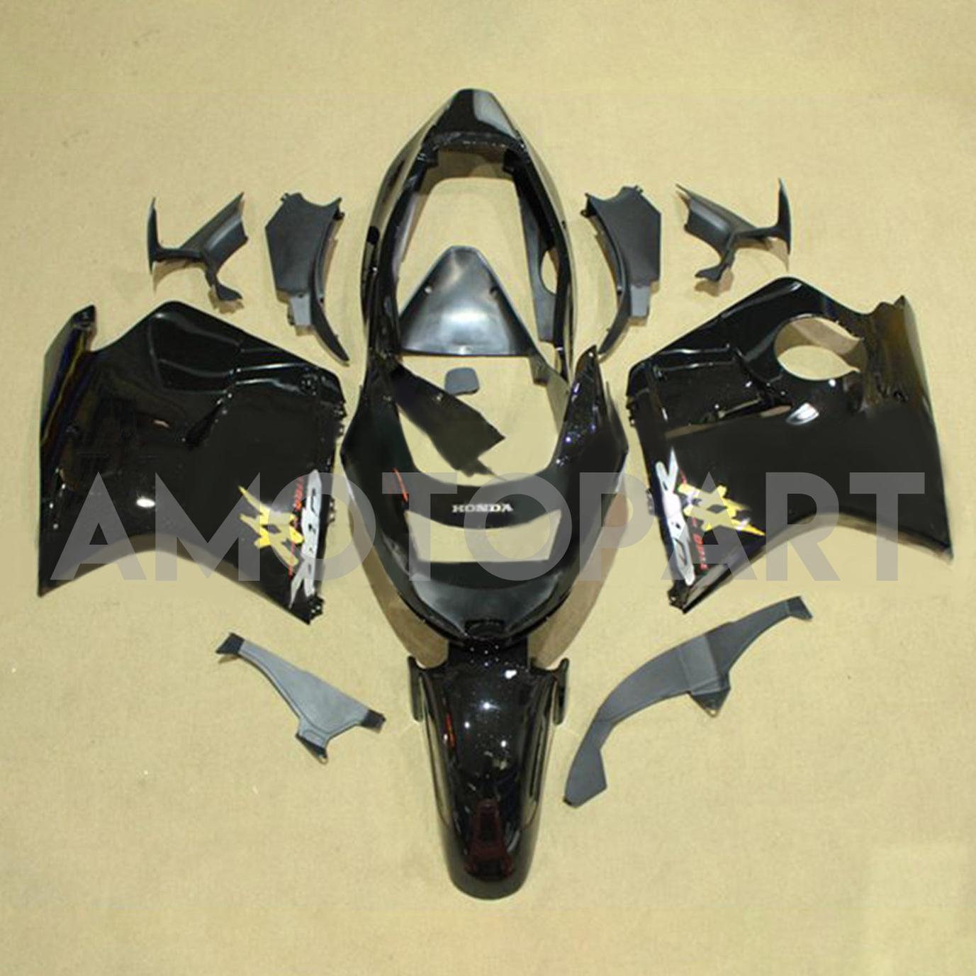 Amotopart 1996-2007 CBR1100XX SuperBlackBird Honda Black with Yellow Logo Fairing Kit