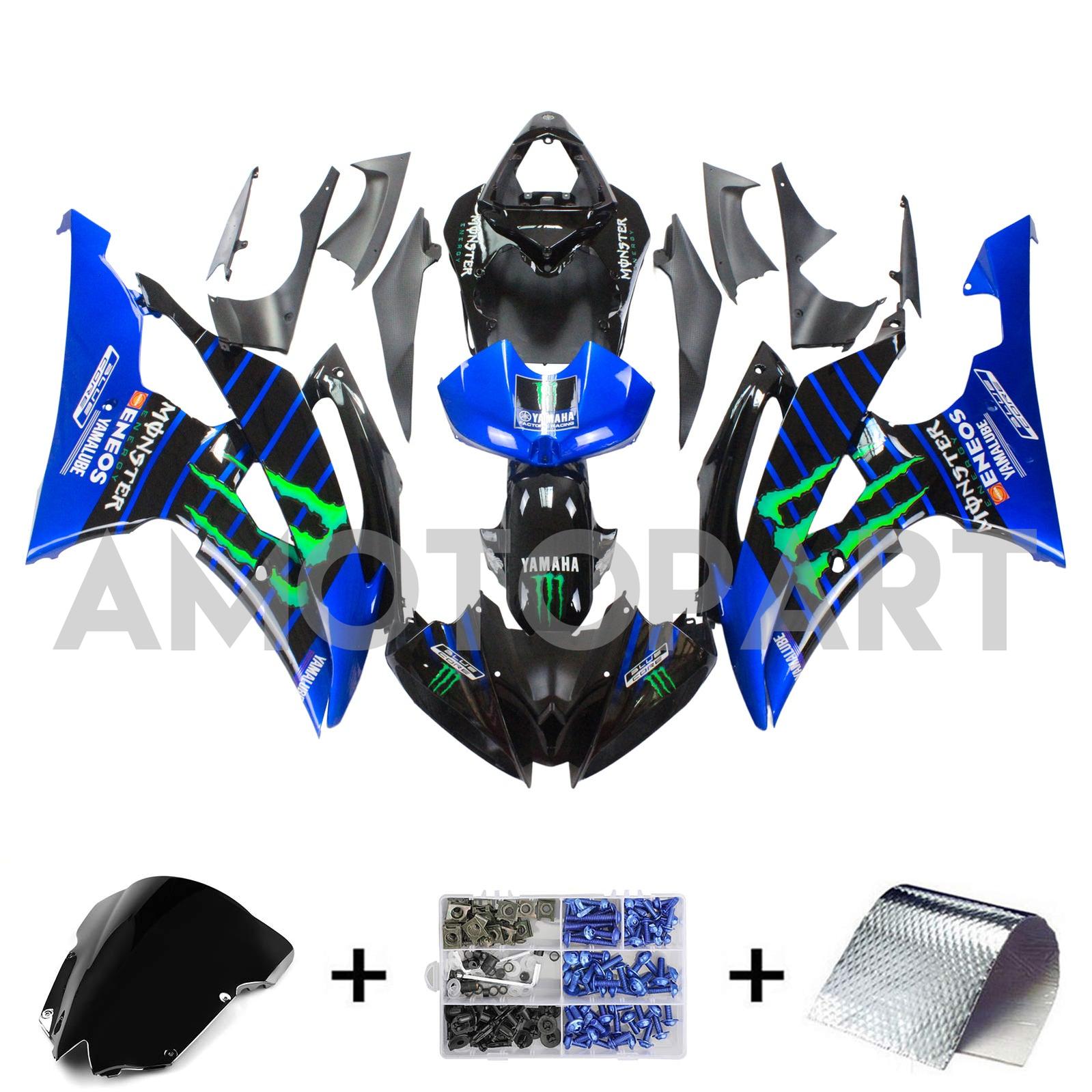 Amotopart 2008-2016 YZF 600 R6 Yamaha Blue&Green Fairing Kit
