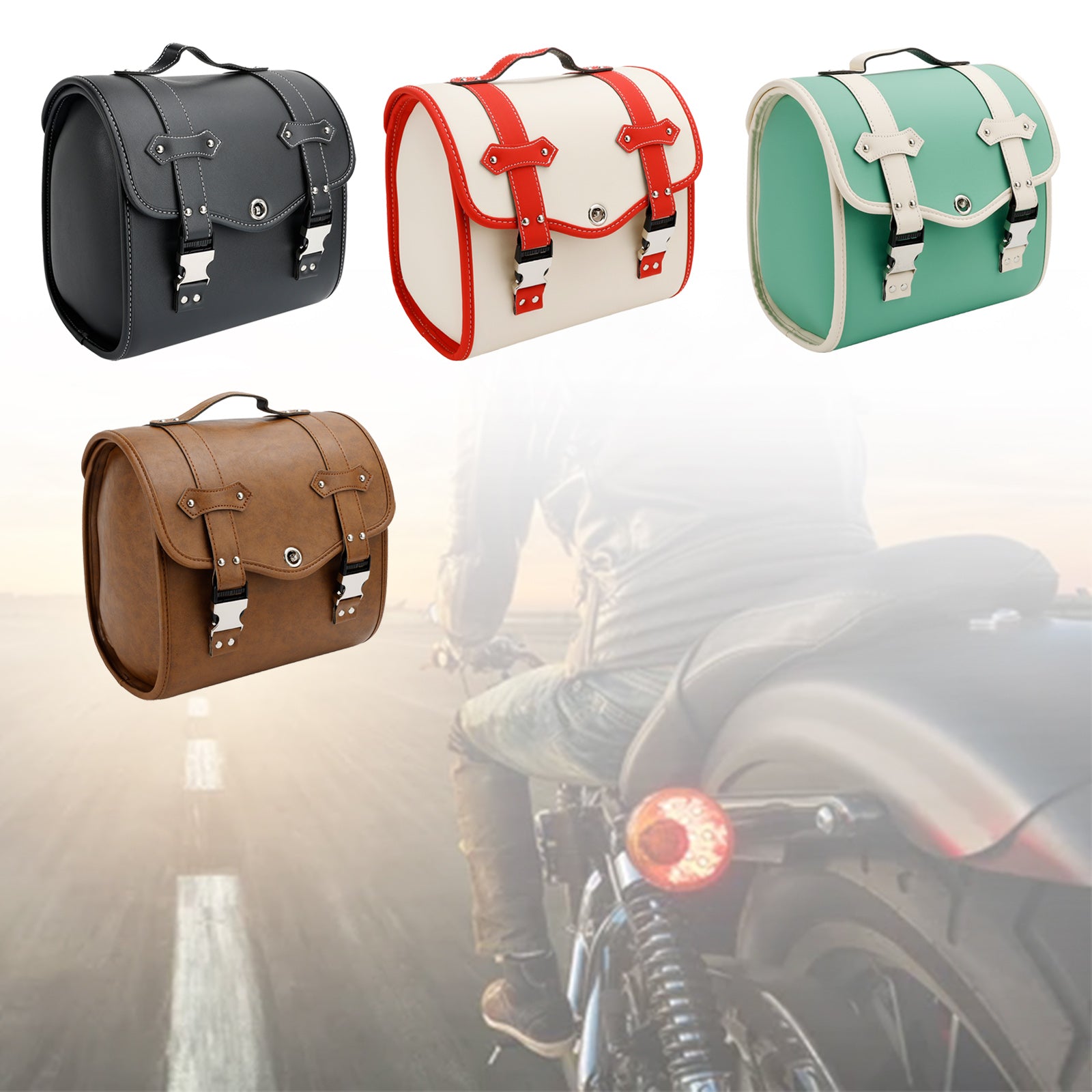 Saddlebag Side Storage Tool Bag Universal Quick Release Pu Motorcykel Brun