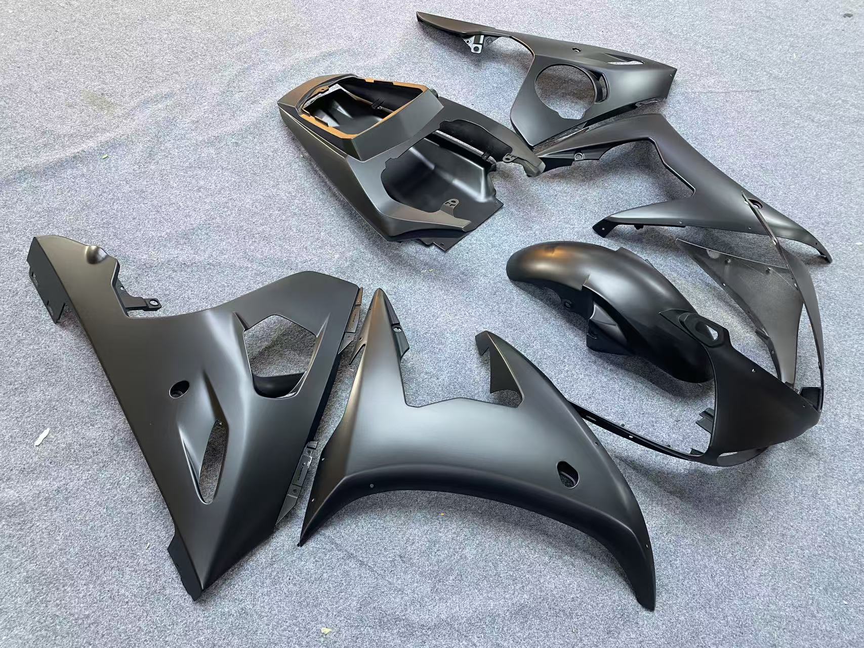 Amotopart 2003 2004 Yamaha YZF R6 & 2006–2009 YZF R6S Ganz mattschwarzes Verkleidungsset