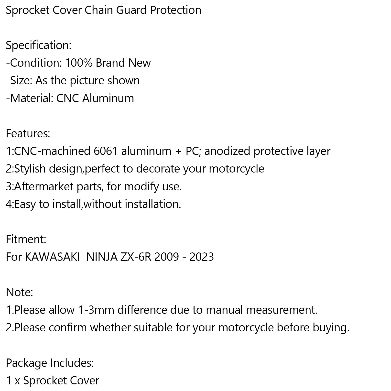 Gardée de la chaîne de couverture de pignon avant pour Kawasaki Ninja ZX-6R ZX6R 2009-2023