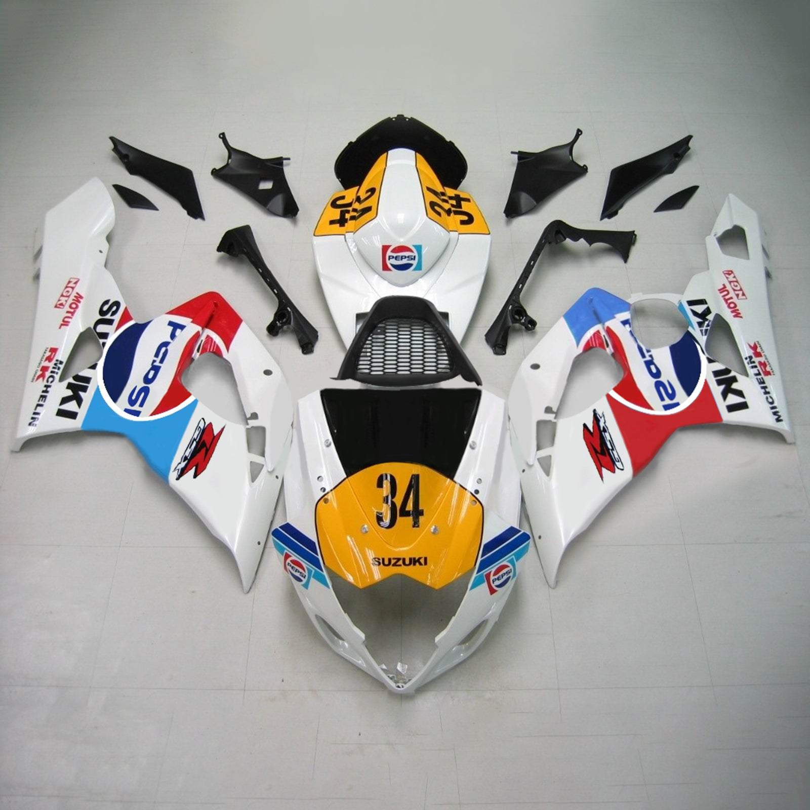 Amotopart 2005–2006 Suzuki GSXR1000 Verkleidung, mehrfarbig, Pepsi 34, Weiß, Kit