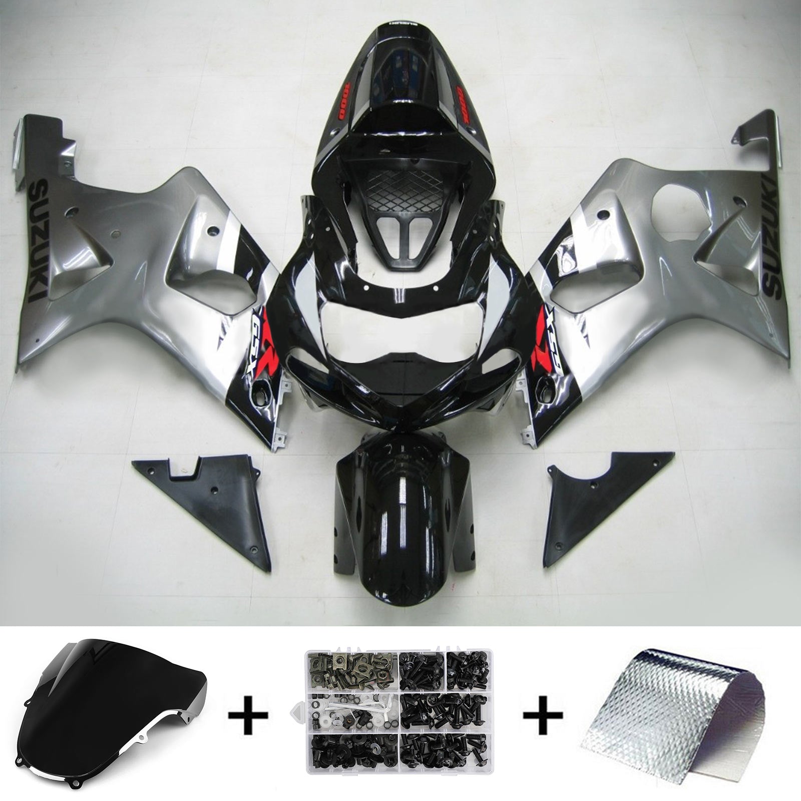 Amotopart Suzuki 2000-2002 GSXR1000 Black Sliver Fairing Kit