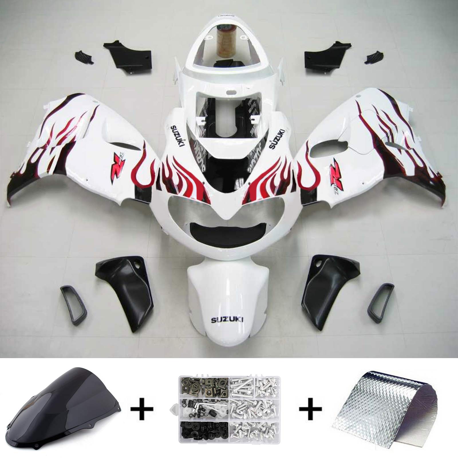 Amotopart 1998-2003 Suzuki TL1000R Fairing White&Red Fire Kit