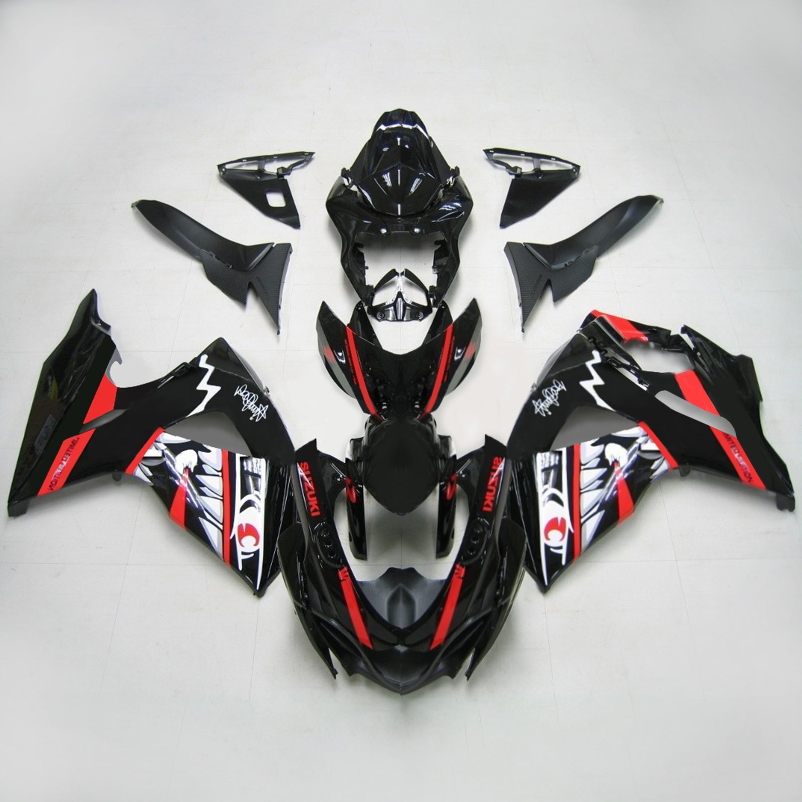Amotopart 2009-2016 Suzuki GSXR1000 Fairing Black&Red Cartoon Kit