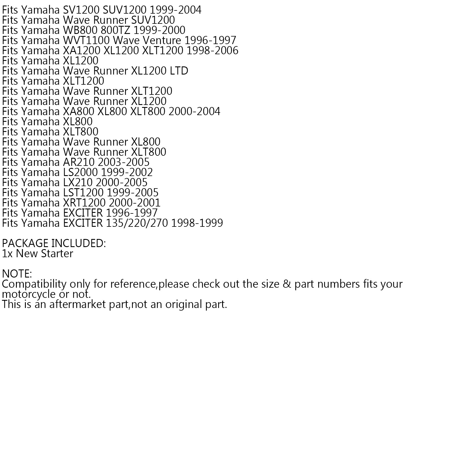 Neuer Starter für Yamaha GP1200 GP1300 XL1100 XL1200 GP800 RA1100 63M81800-00-00 generisches FedEx Express Shipping