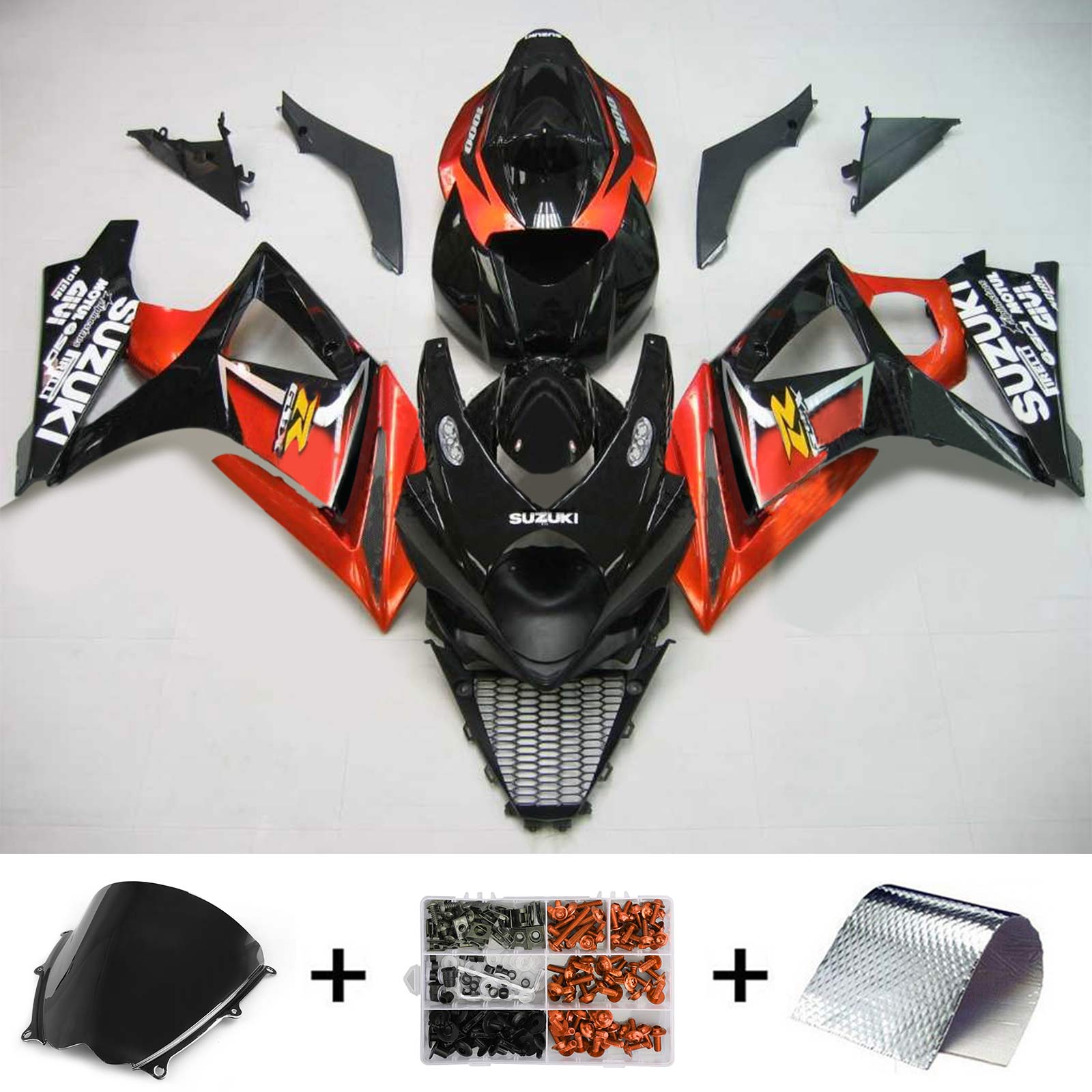 Amotopart 2007-2008 Suzuki GSXR1000 Fairing Black&Fire Kit