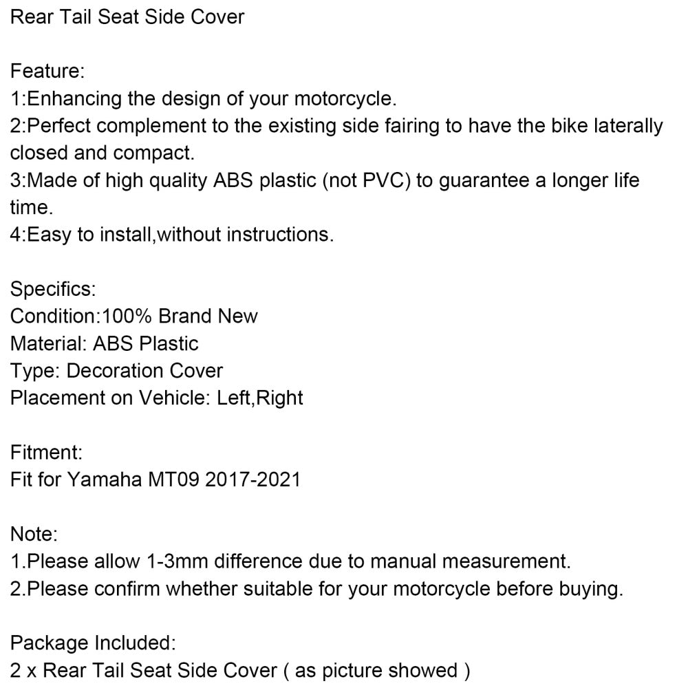 Capiste latéral du siège arrière arrière en carbone pour Yamaha MT-09 FZ09 2017-2021 générique