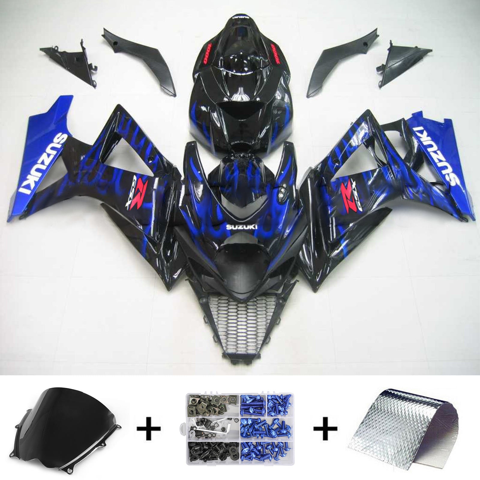Amotopart 2007-2008 Suzuki GSXR1000 Failing Black & Blue Fire Kit