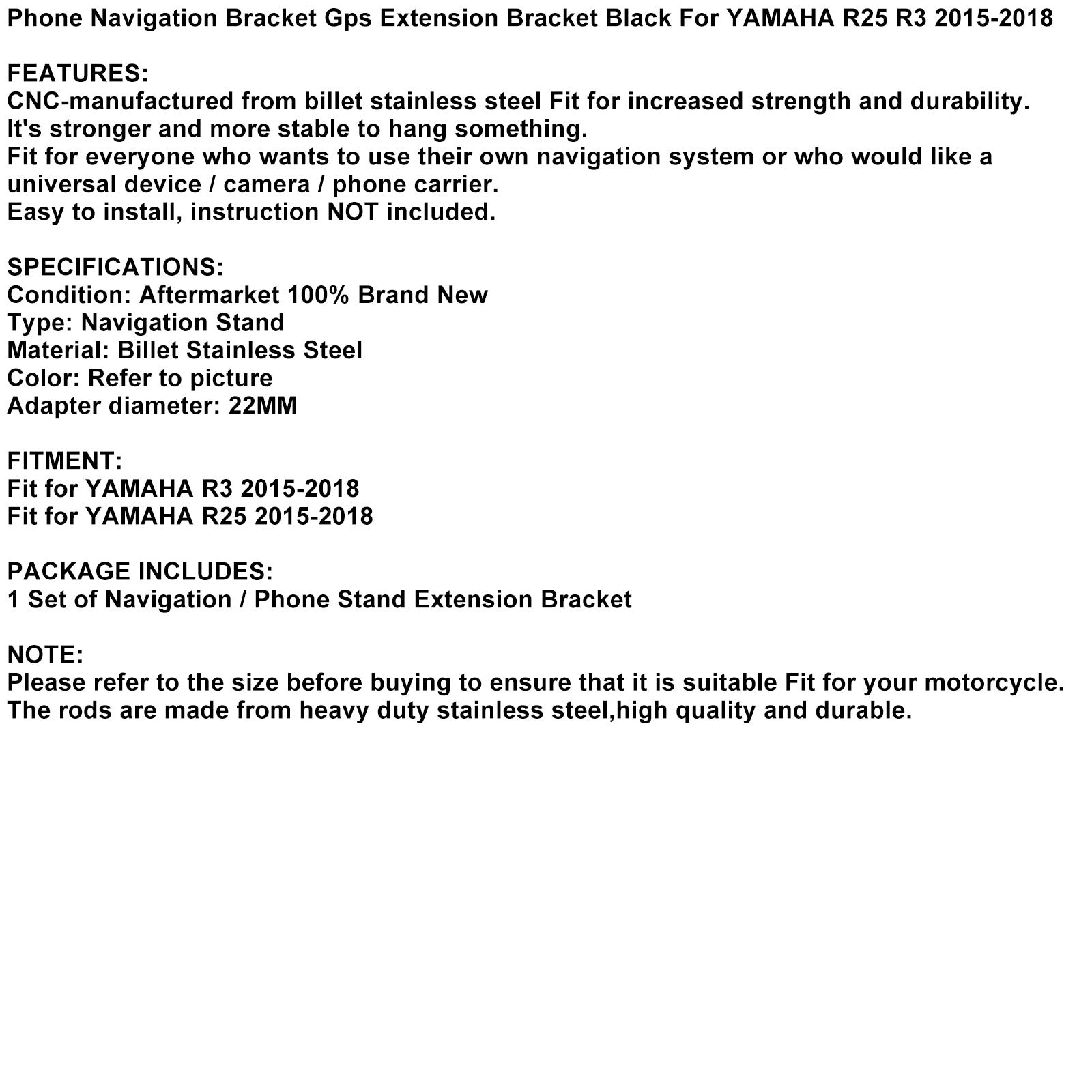 Navigationsfäste Telefon GPS-konsol Black Fits för Yamaha R25 R3 2015-2018