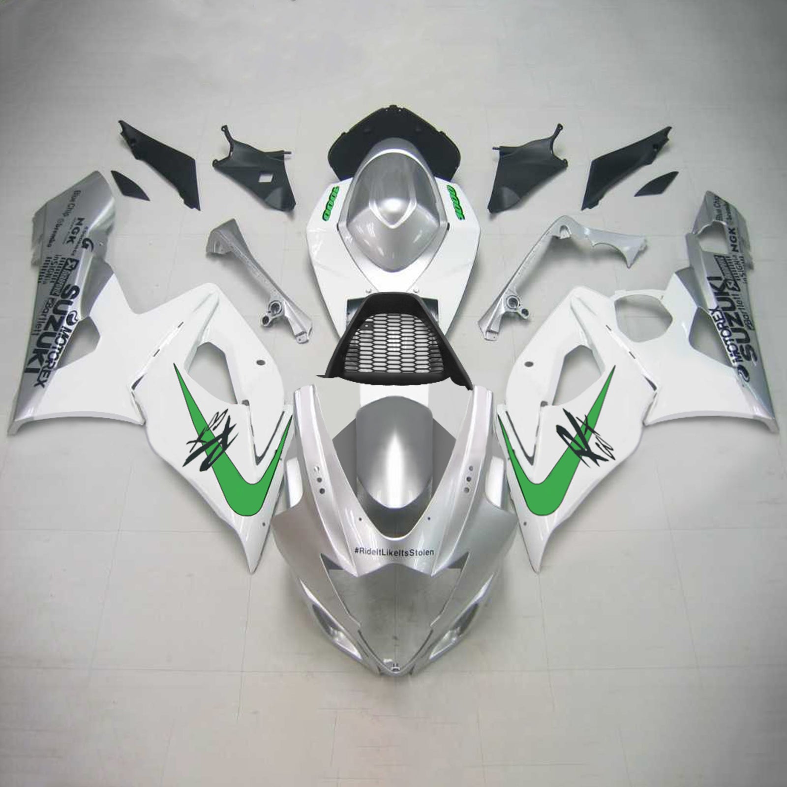 Amotopart 2005-2006 Suzuki GSXR1000 carenatura argento e kit verde
