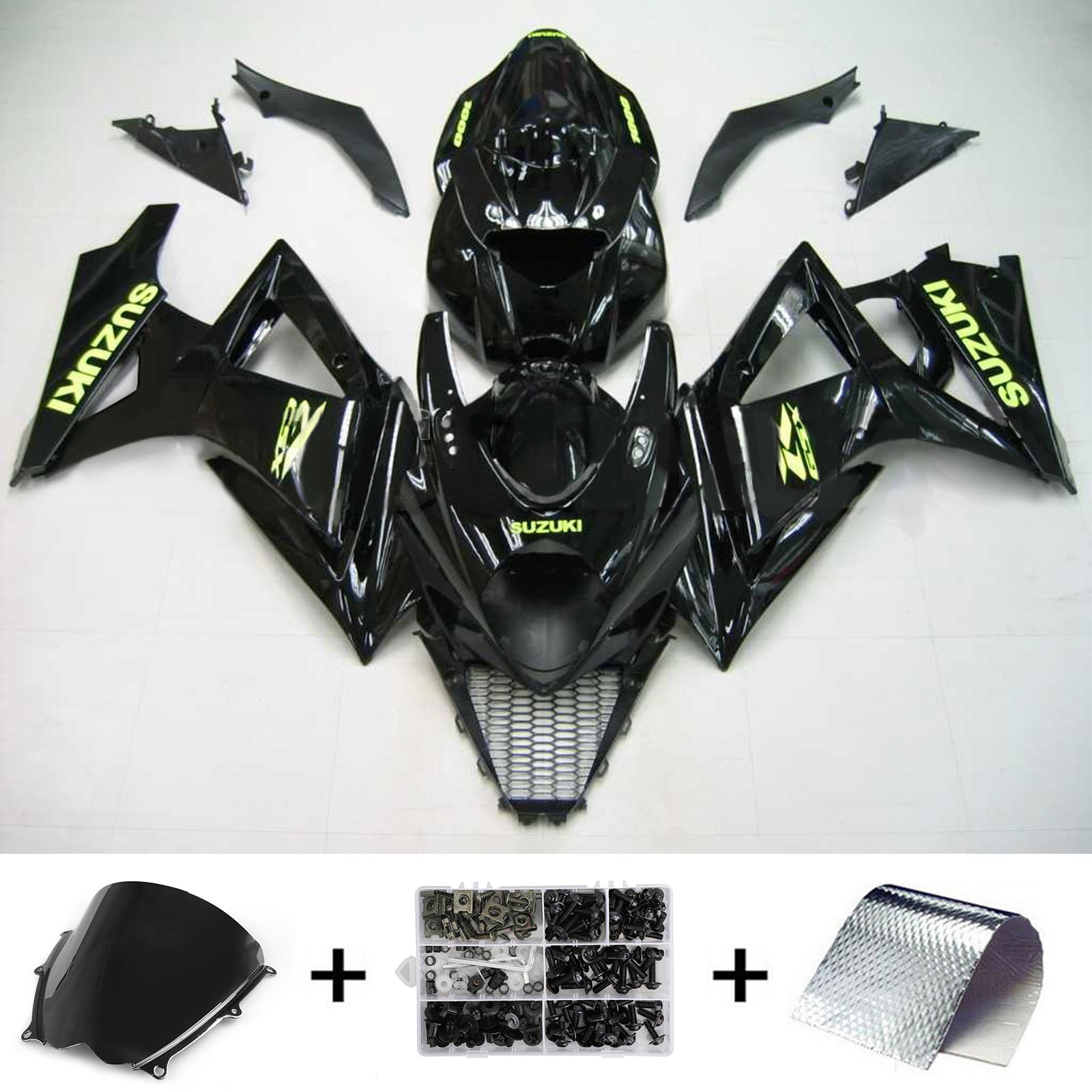 Carénage Amotopart pour Suzuki GSXR1000 2007-2008, noir brillant&Kit de lettres