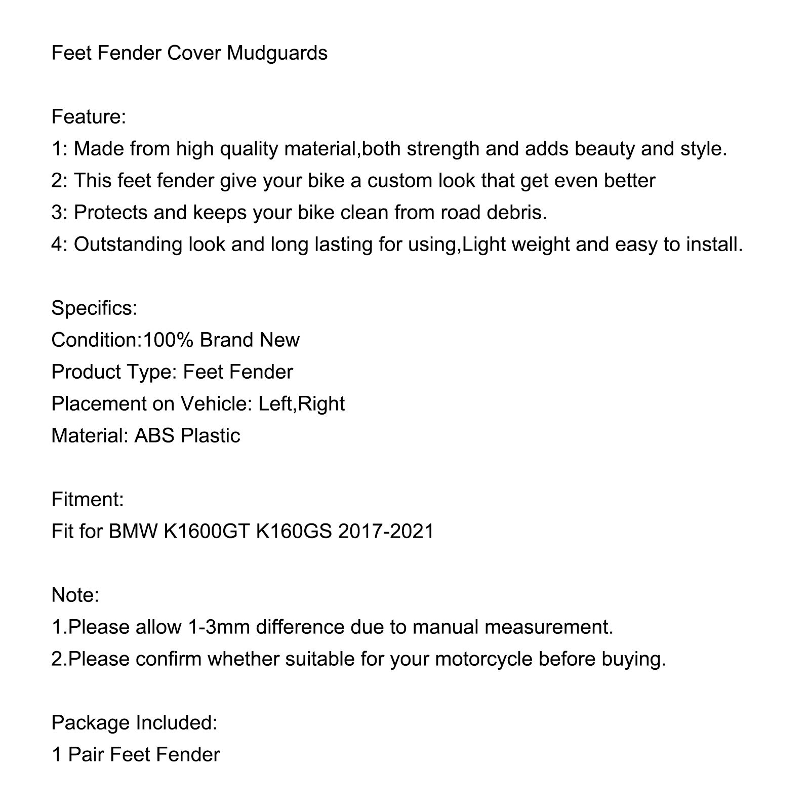 Fødder Fender Cover Mudguards Feet Protection for BMW K1600GT K160GS 2017-2021 Generisk