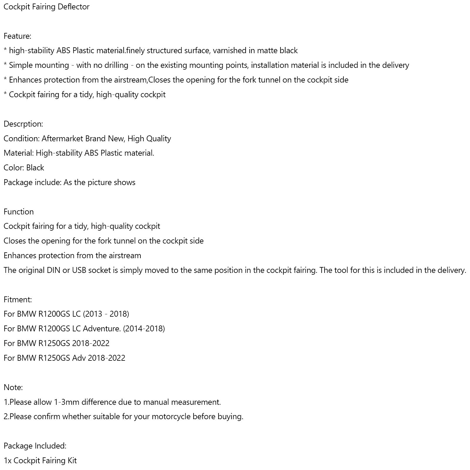 Deflector de carenado de cabina para BMW R1200GS LC R1250GS ADV Adventure 2013-2022