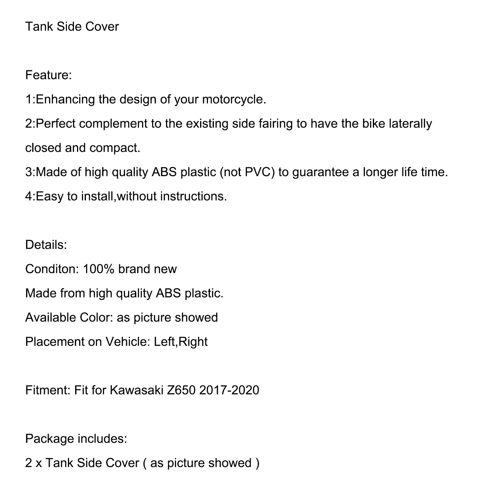 Carbon Tank Side Cover Panel Trim Fairing Fit til Kawasaki Z650 2017-2020 Generisk