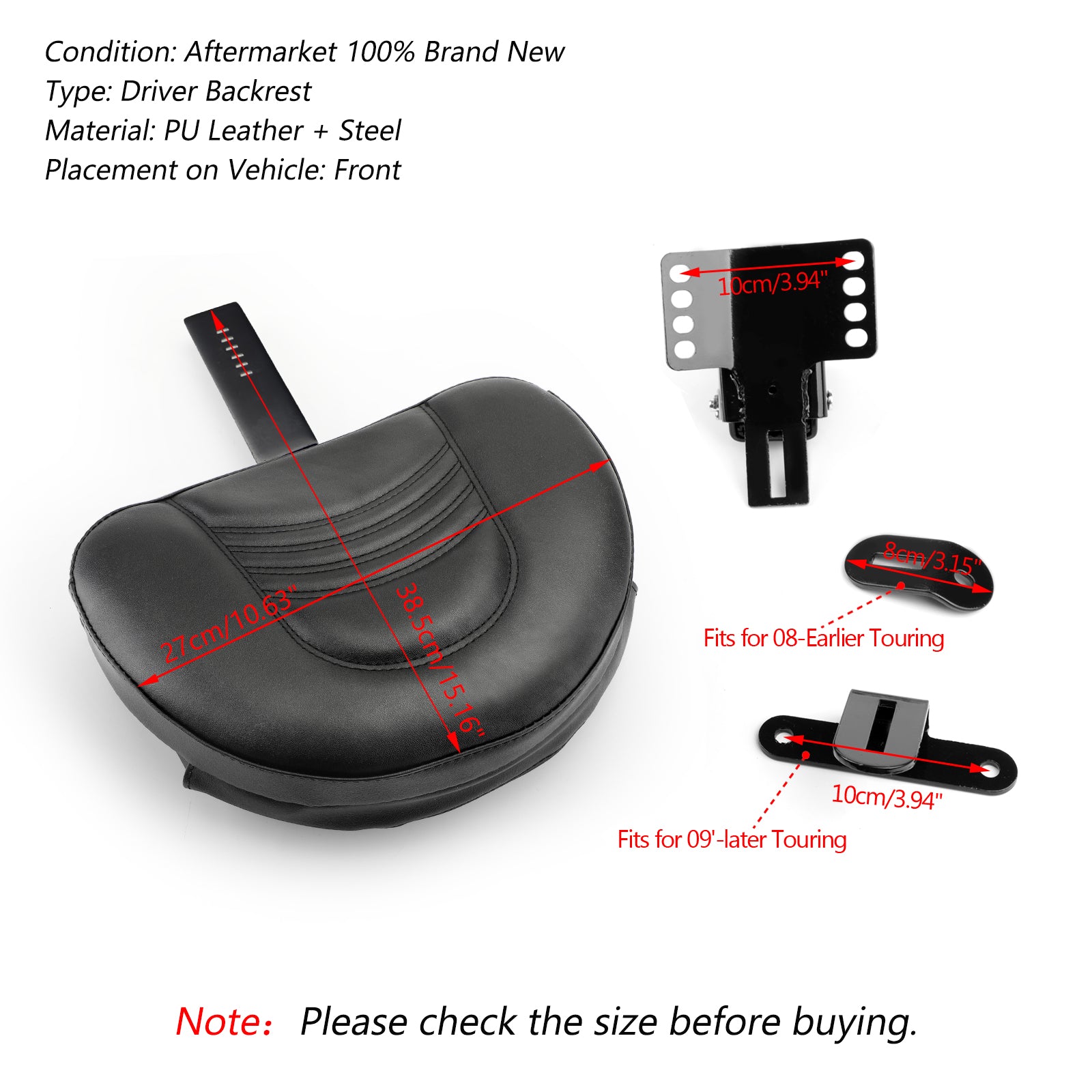 97-18 Touring Road Electra Street Glide Plug-In Driver Rider Backrest Kit