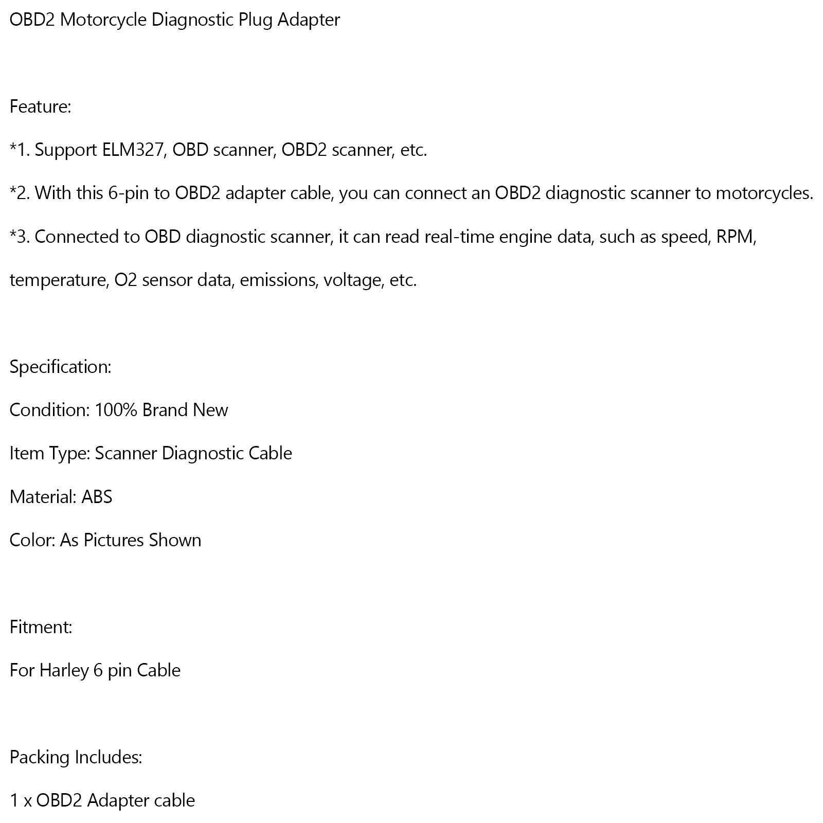 ツーリングエレクトラグライド汎用用6ピンから16ピンOBD2診断ケーブルアダプター