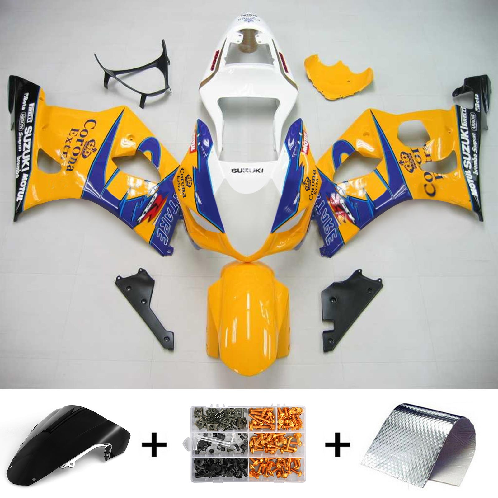 Amotopart Suzuki 2003-2004 GSXR1000 Yellow White Kuip Kit