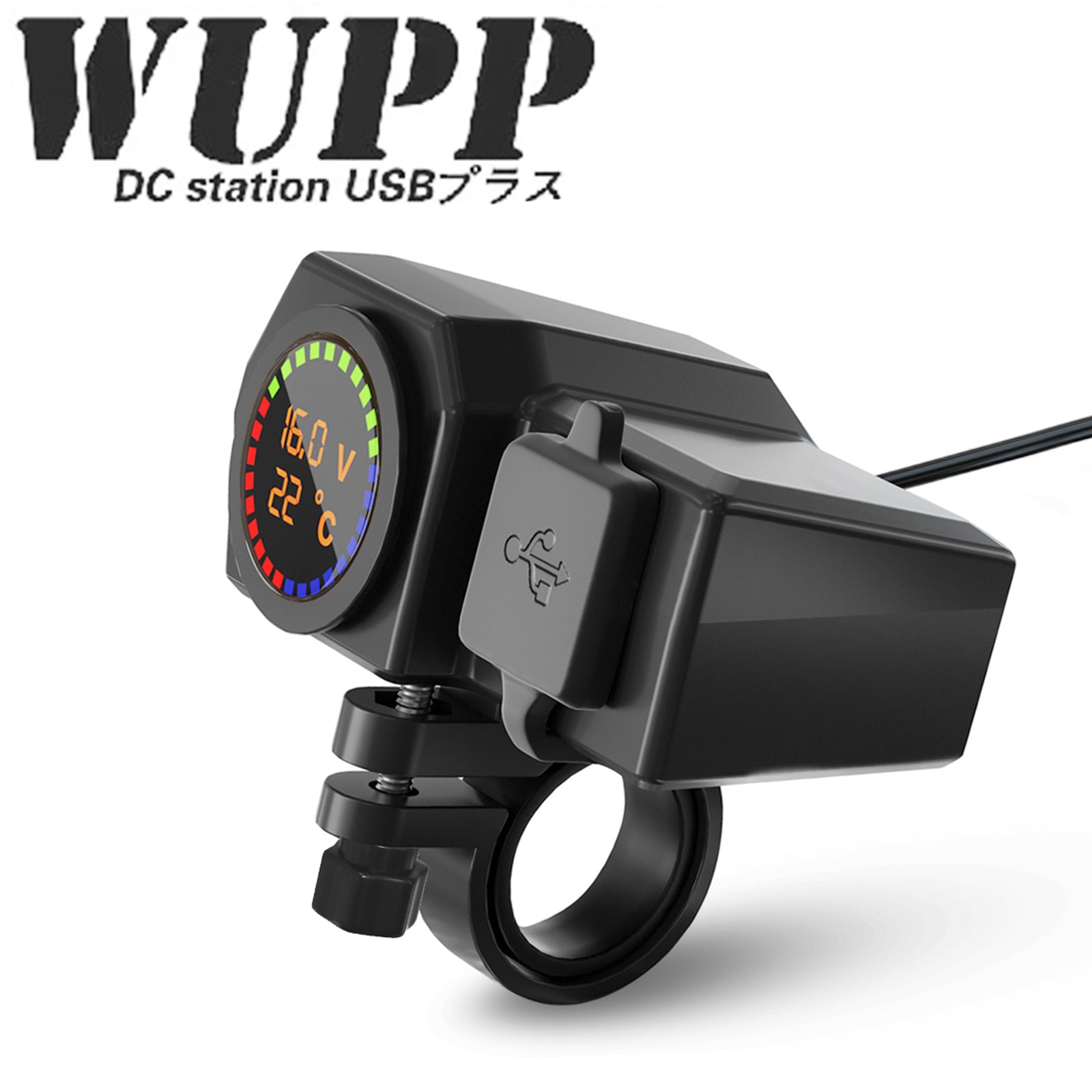 QC3.0 volt meter telefonoplader Bracket temperaturmåler til motorcykel scooter sort generisk