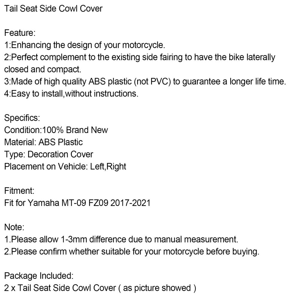 Carbon Tail Seat Side Cowl Cover Fairing For Yamaha MT-09 FZ09 2017-2021 Generic