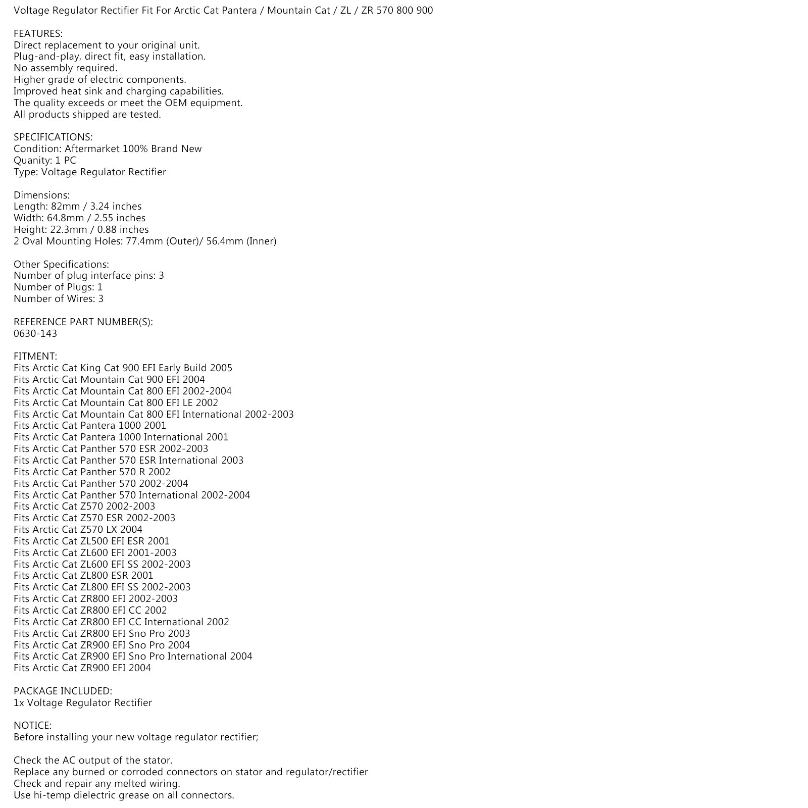 Reglerspannungsanpassung für arktische Katze 570 600 800 900 Z Zl ZR Panther 0630-143 Generic