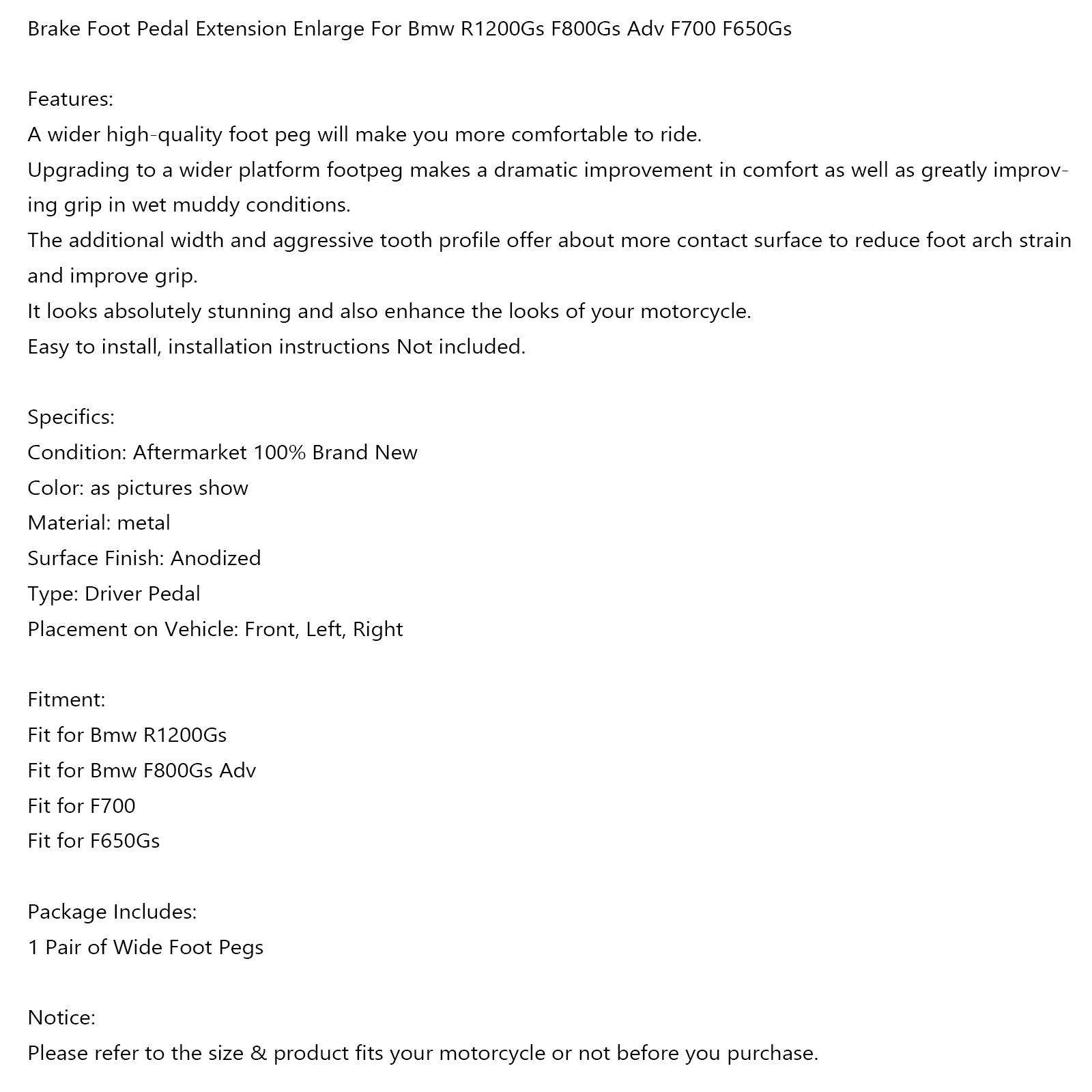 Remvoetpedaaluitbreiding Vergroten voor BMW R1200GS F800GS Adv F700 F650GS Zilver generiek