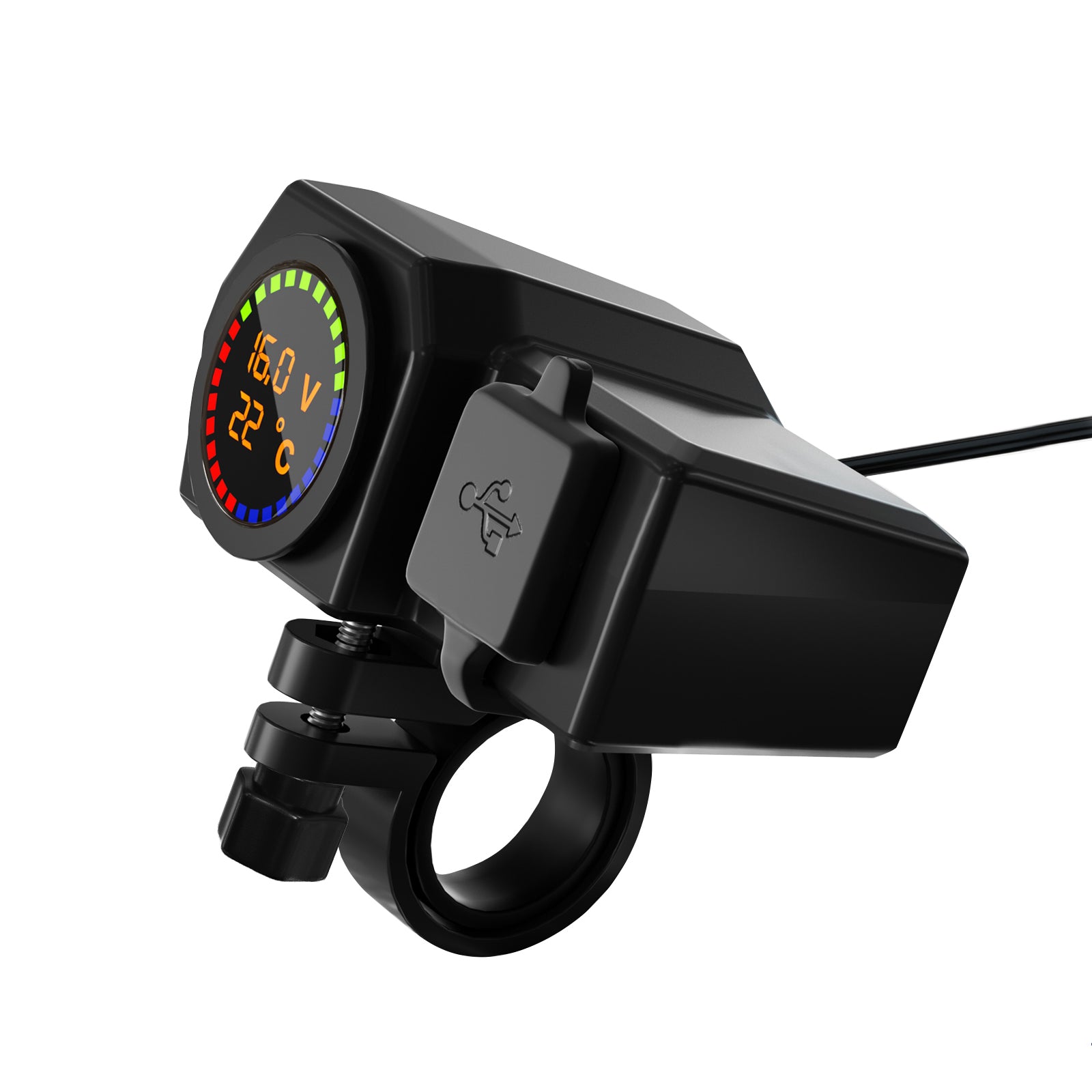 QC3.0 volt meter telefonoplader Bracket temperaturmåler til motorcykel scooter sort generisk