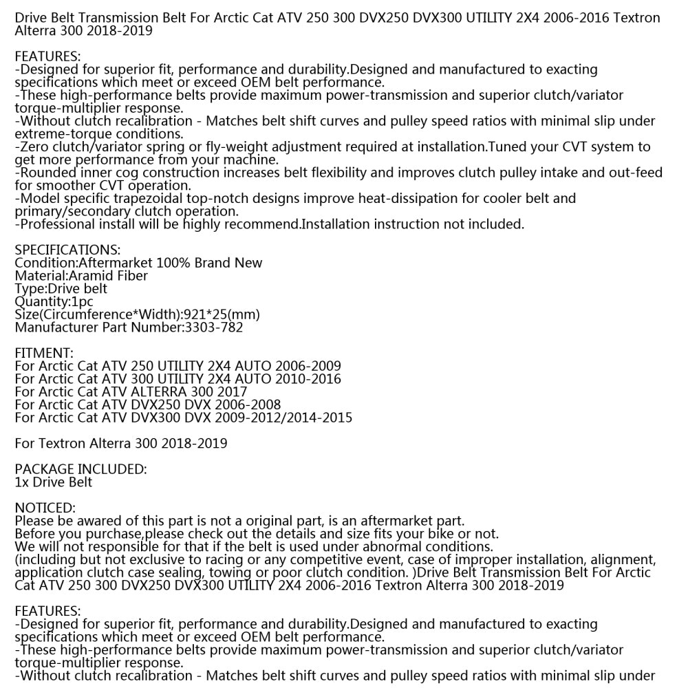 Antriebsgürtel für Getriebegürtel für arktische Katze 3303-782 ATV 250 300 Textron Alterra 300