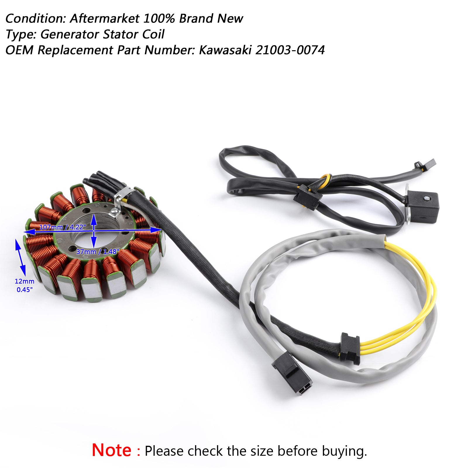 Magneto Generator Stator Bobina para Kawasaki Ex250 Ninja 250R 2008-12 21003-0074 via FedEx