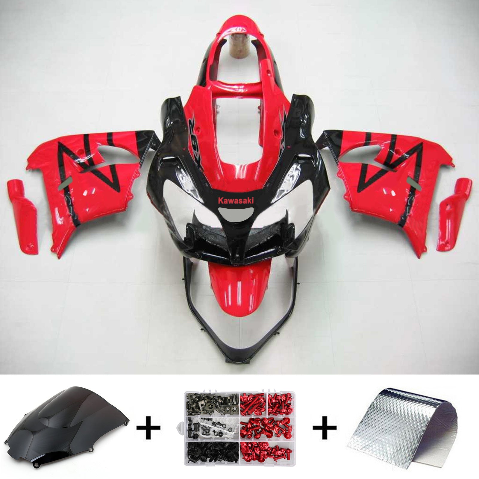 Amotopart Kawasaki ZX9R 2000-2001 Red Black Failing Kit