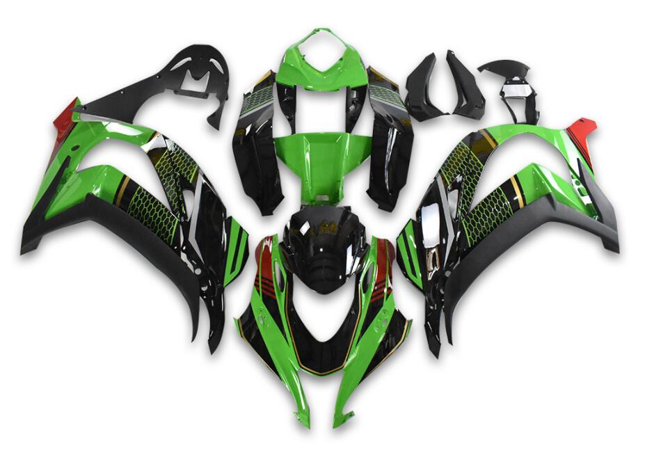 Amotopart 2021-2025 Kawasaki ZX10R ZX10RR GRØNN Svart Style1 Fairing Kit