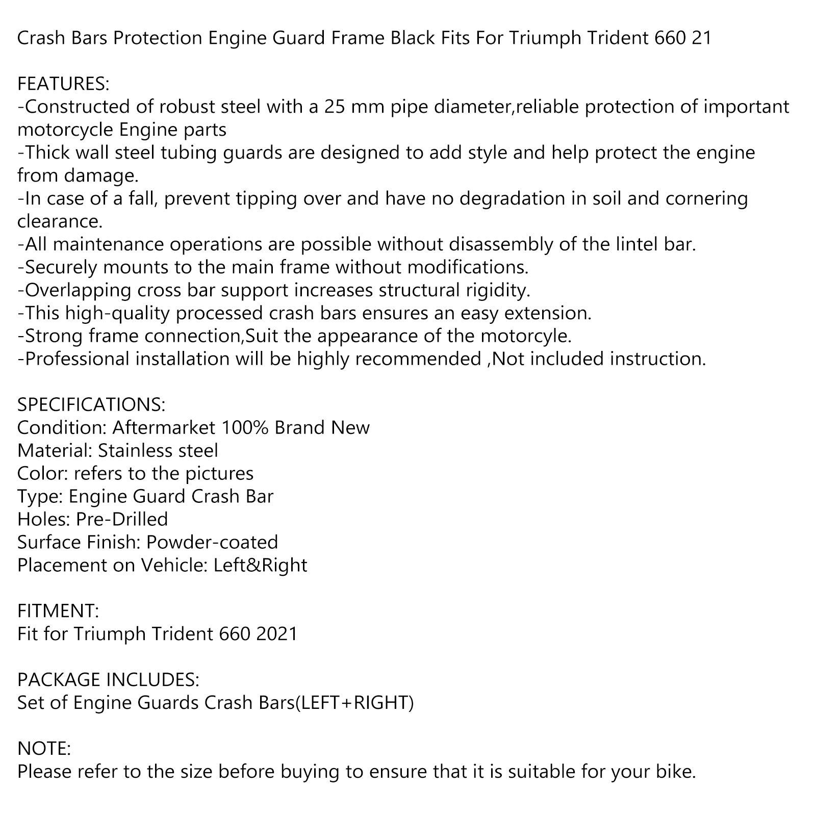 Crash Bars Protection Engine Guard Frame Black Iron Fits For Tr Trident 660 21 Generic