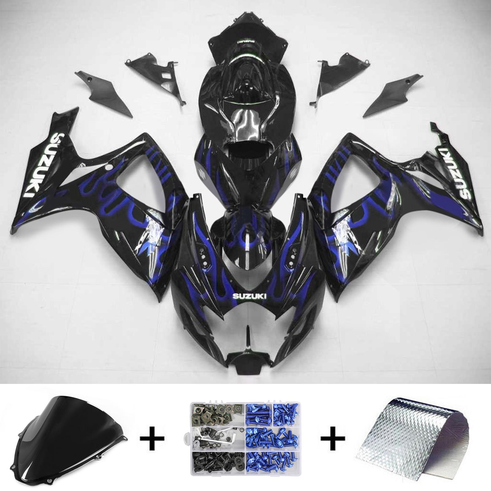 Amotopart 2006-2007 Suzuki GSXR 600/750 Black&Blue Fire Fairing Kit