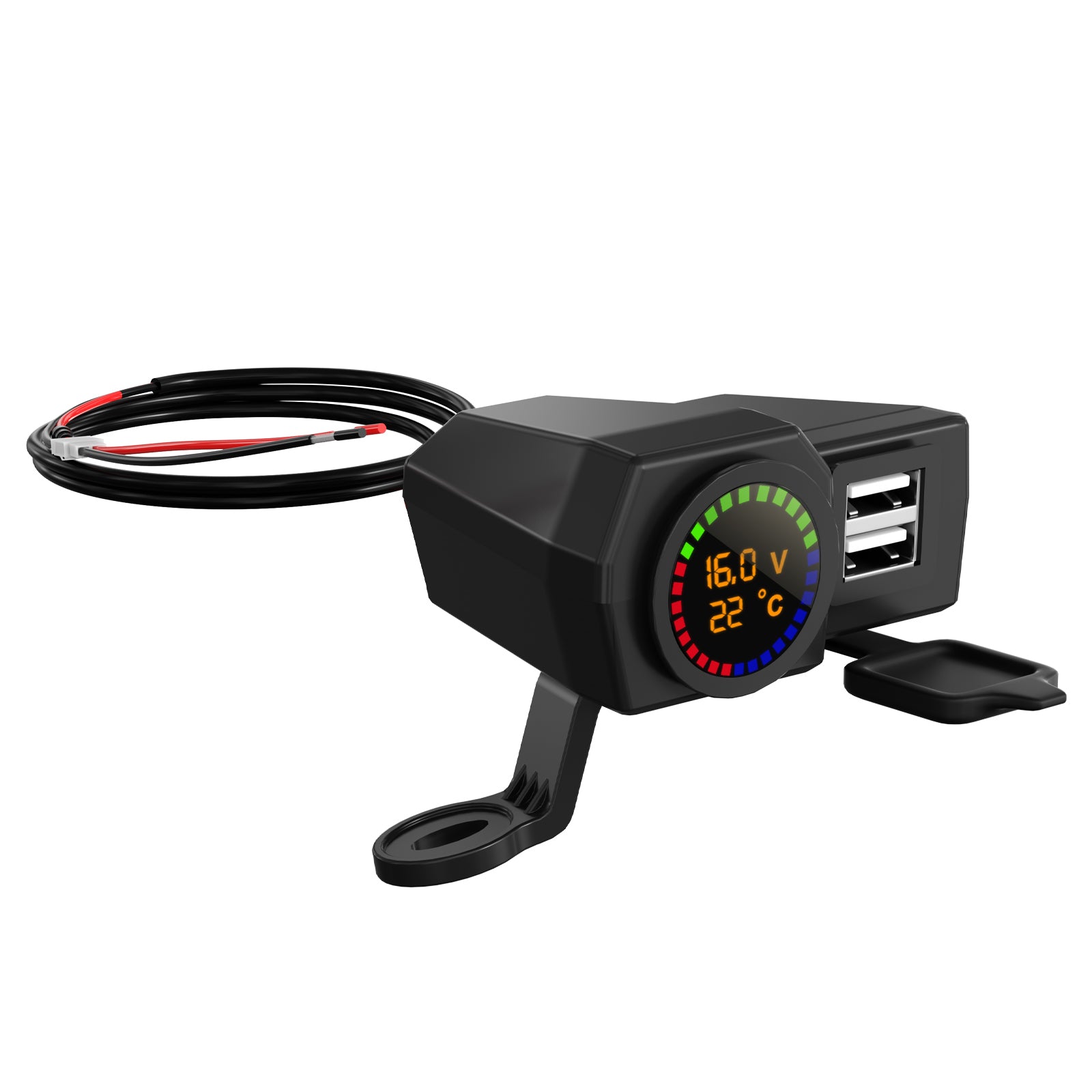QC3.0 volt meter telefonoplader Bracket temperaturmåler til motorcykel scooter sort generisk