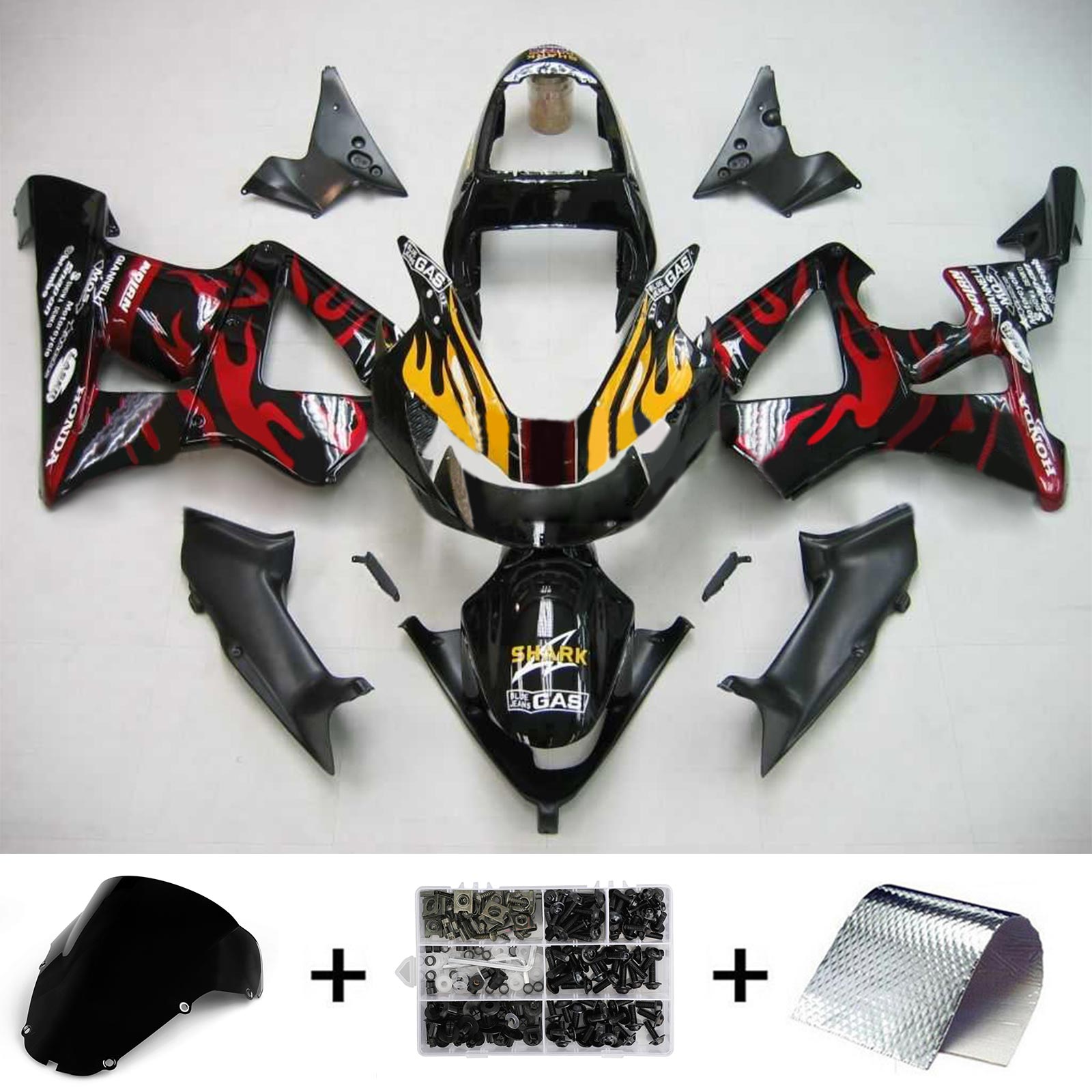 Amotopart 2000-2001 Honda CBR929RR Fairing Red&Yellow Shark Kit
