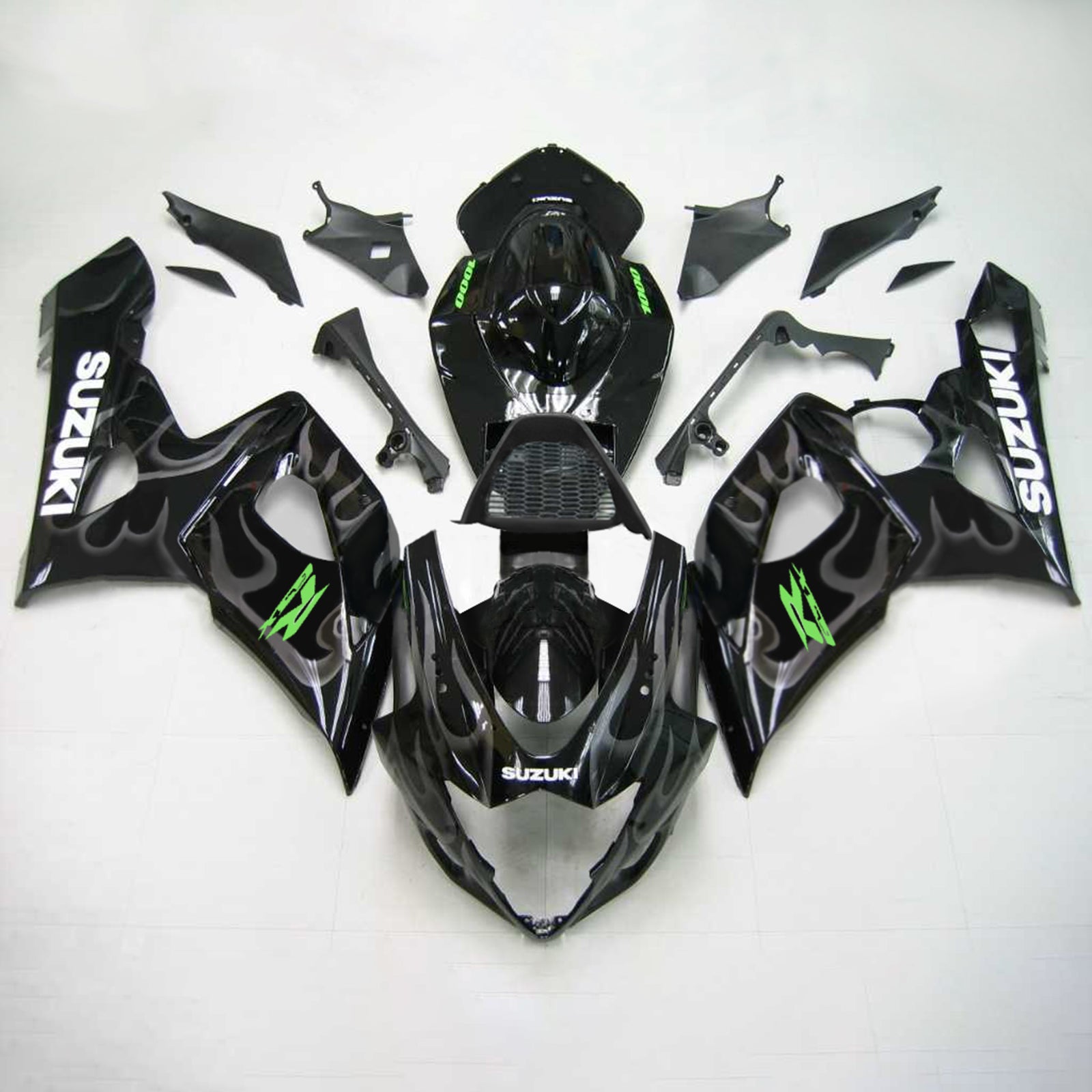 Amotopart 2005-2006 Suzuki GSXR1000 Fairing Black Fire&Green Kit