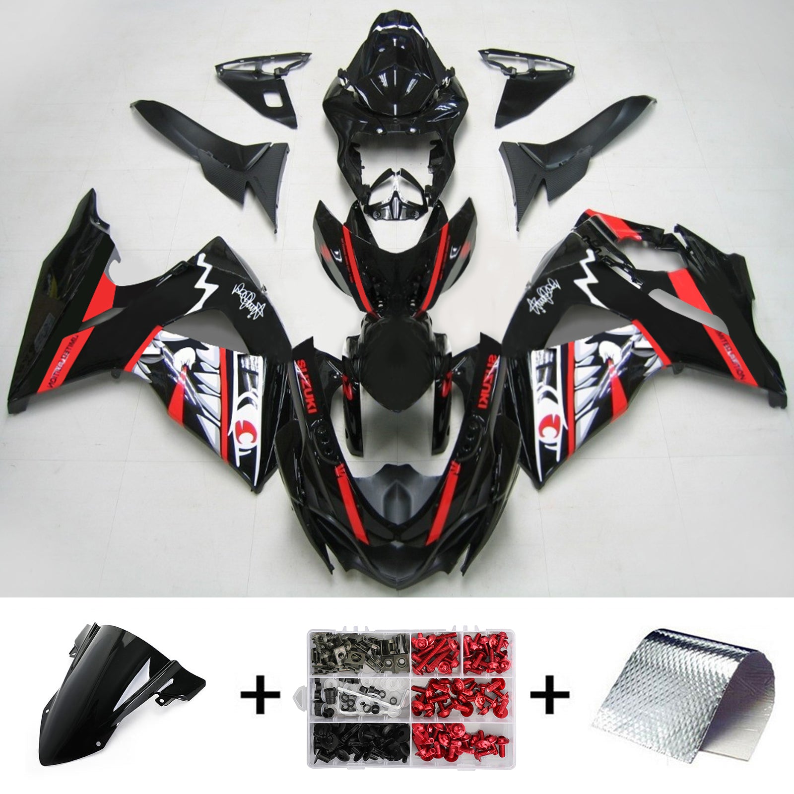 Amotopart 2009-2016 Suzuki GSXR1000 Fairing Black&Red Cartoon Kit