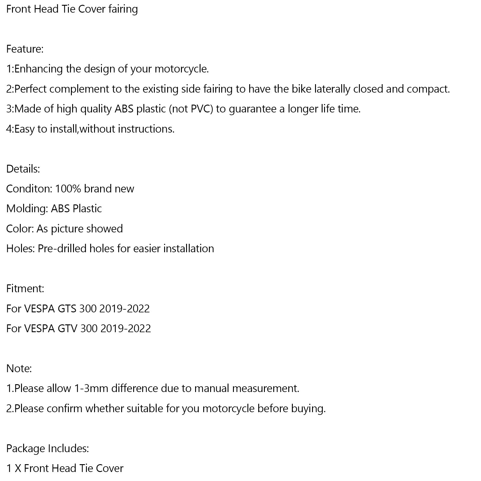 Steering Horn Head Cover fairing Tie For VESPA GTS300 GTV300 2019-2022