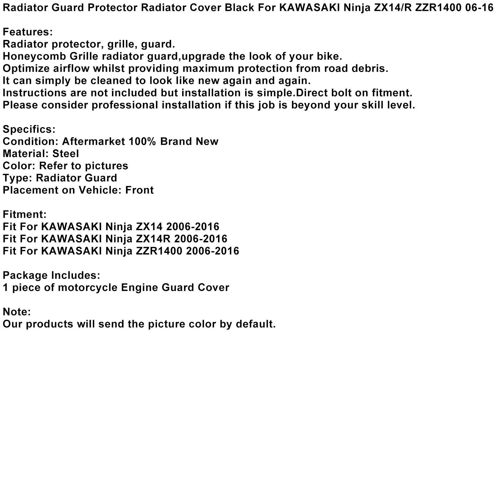 Radiator Guard Protector Radiator Cover For Kawasaki Ninja Zx14/R Zzr1400 06-16