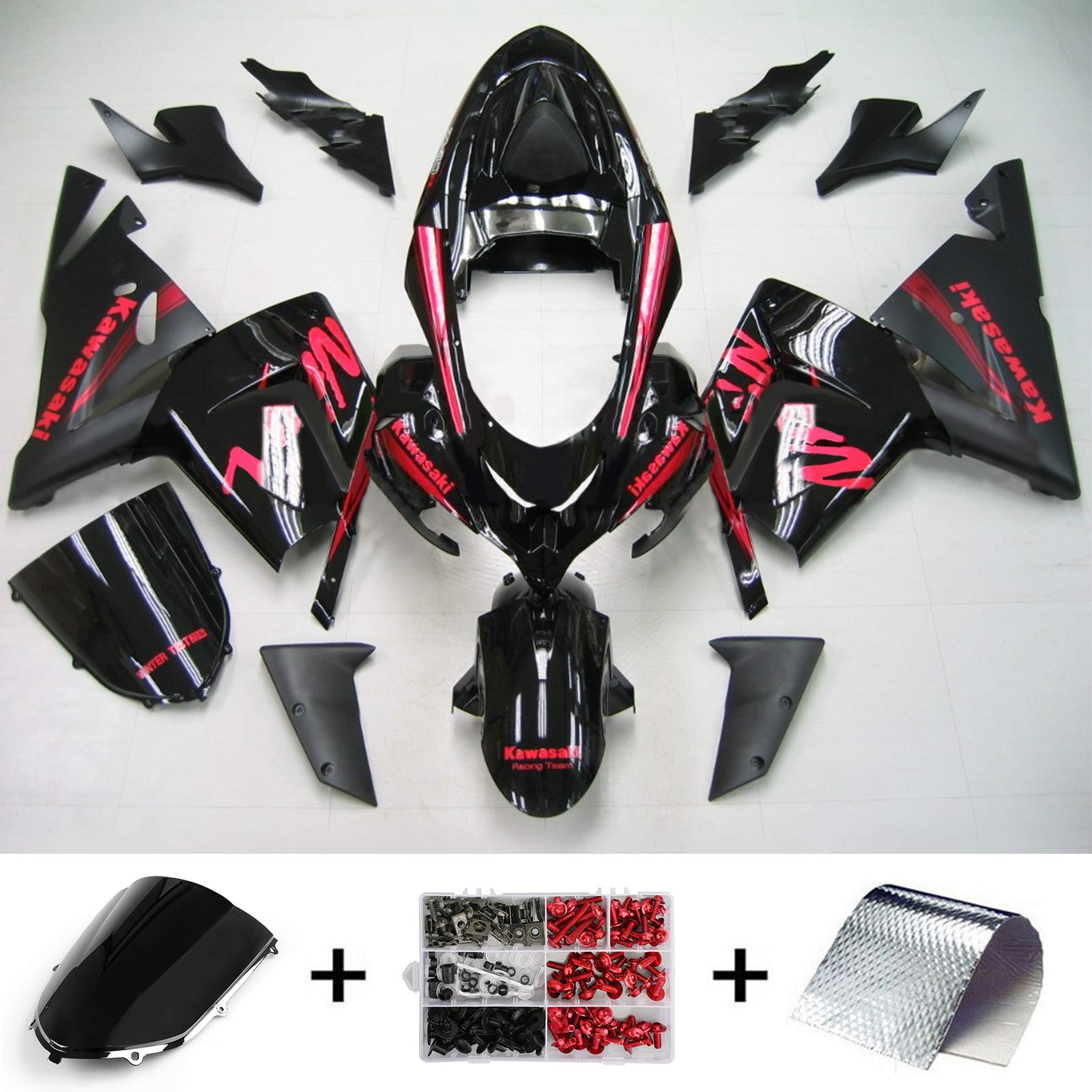 Amotopart Kawasaki 2004-2005 ZX10R BLACK S KIT RED LOGOS FAILING