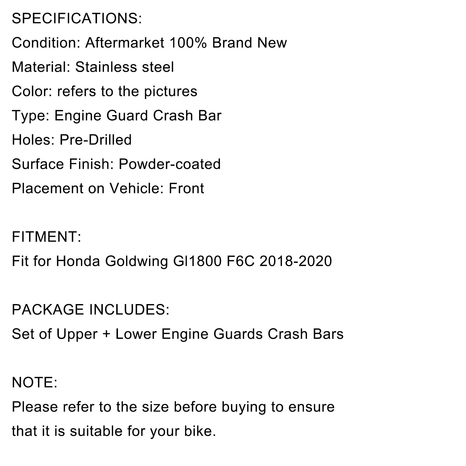 Motorvagter Frame Crash Bars Fit til Honda Goldwing Gl1800 F6C 18-20 19 Chrome Generic