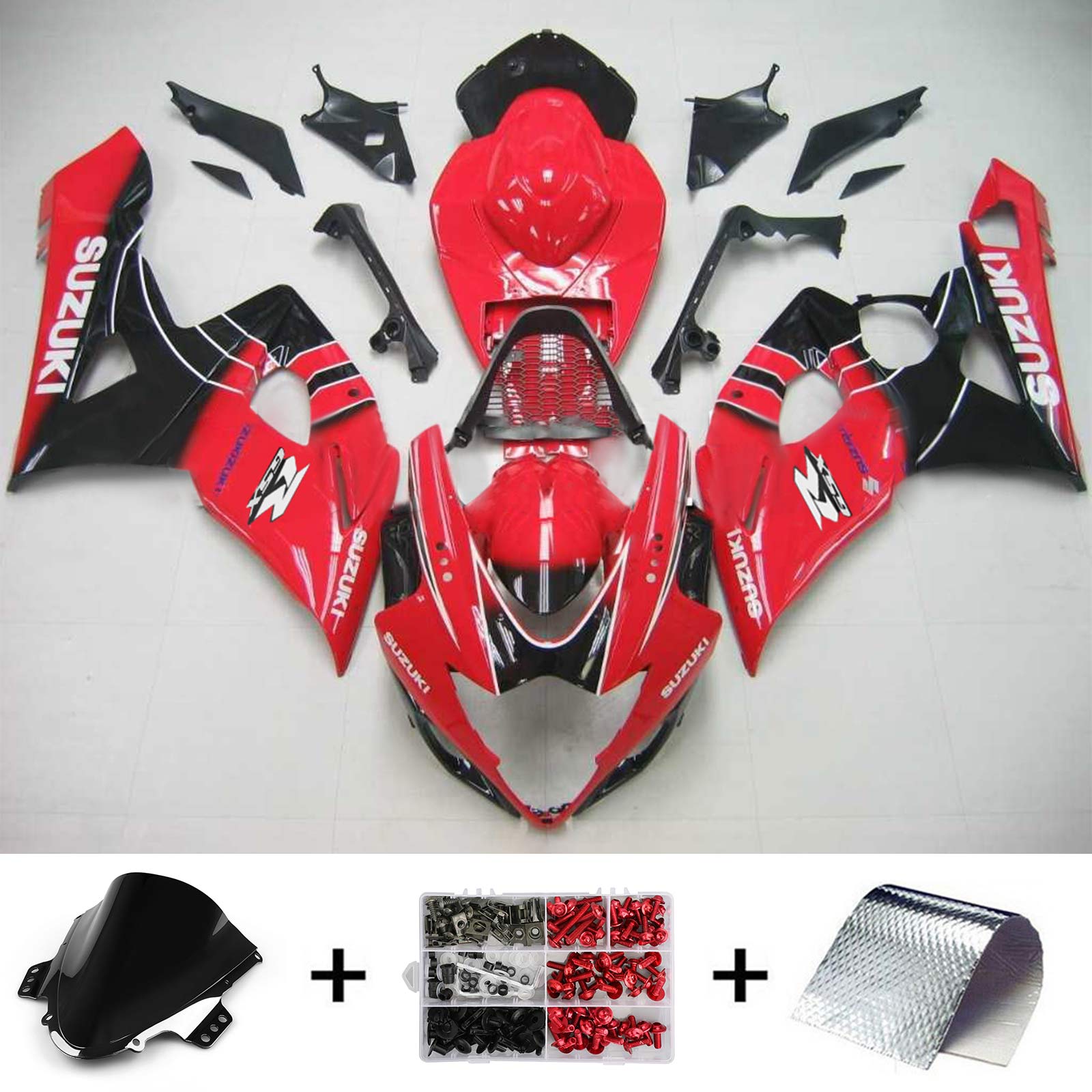 Amotopart 2005-2006 Suzuki GSXR1000 Fairing Glossy Red&Black Kit