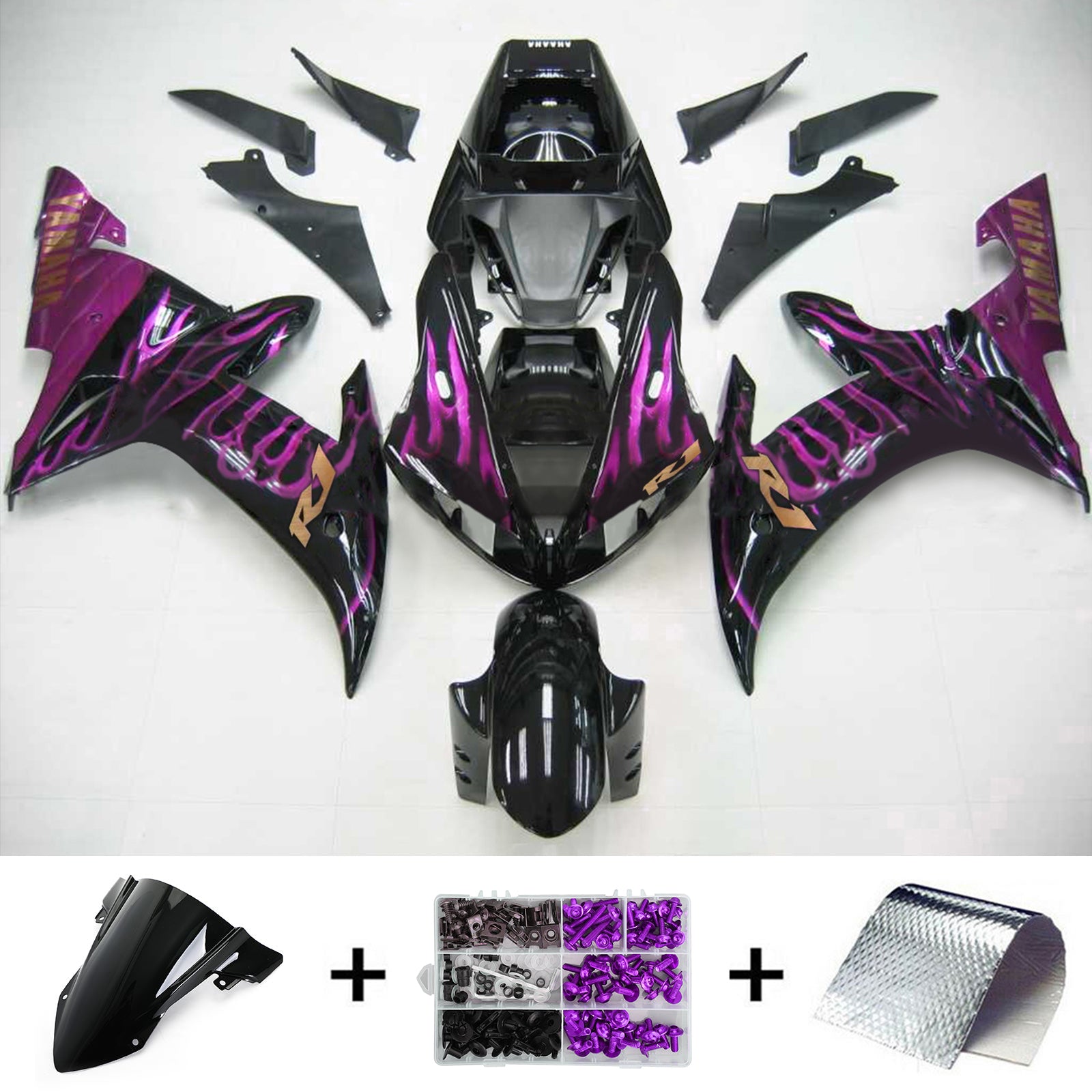 Amotopart Yamaha 2002-2003 YZF 1000 R1 Black With Purple Line Fairing Kit