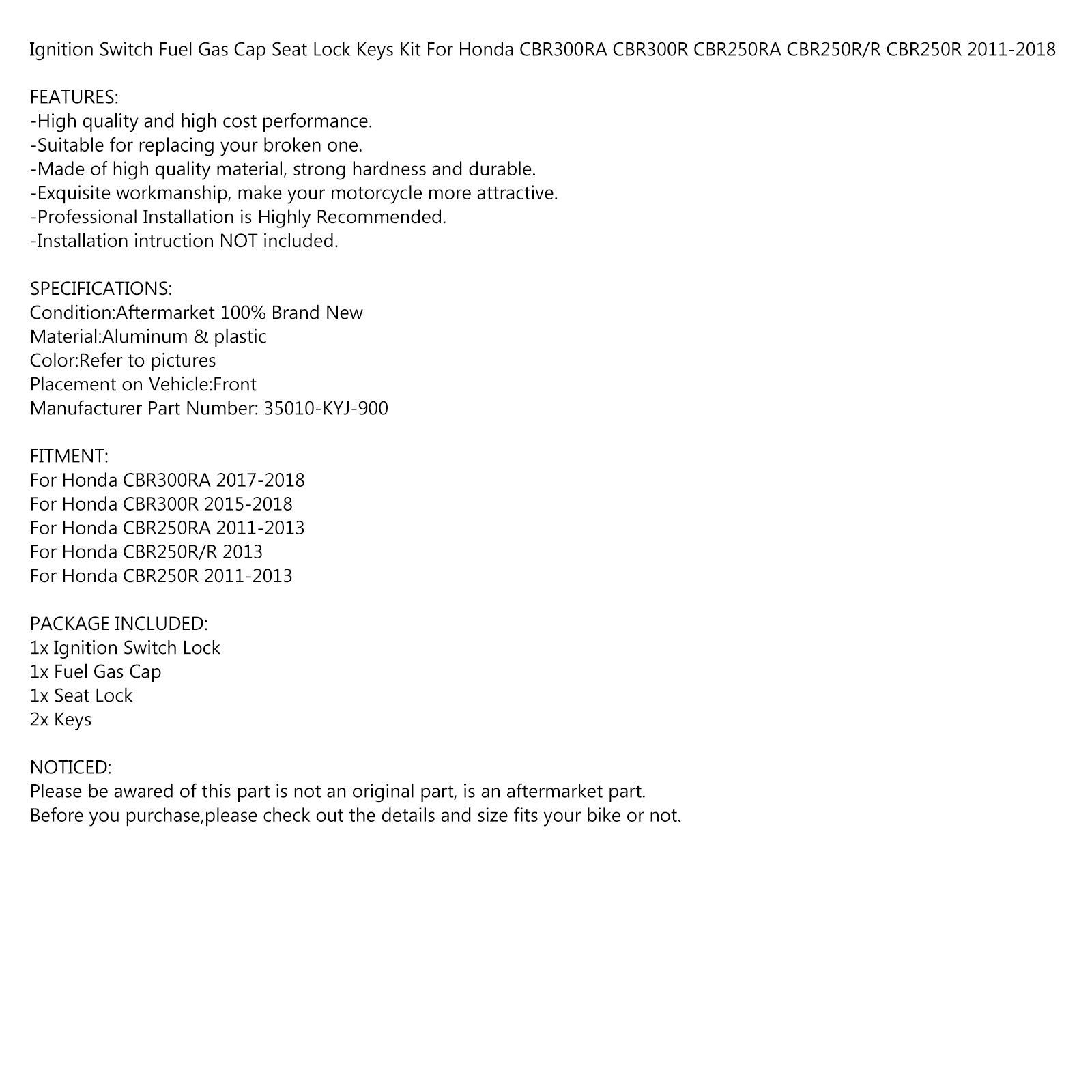 Ignition Switch Lock & Keys For Yamaha V-STAR VSTAR 650 1100 99-16 4TR-82501-01