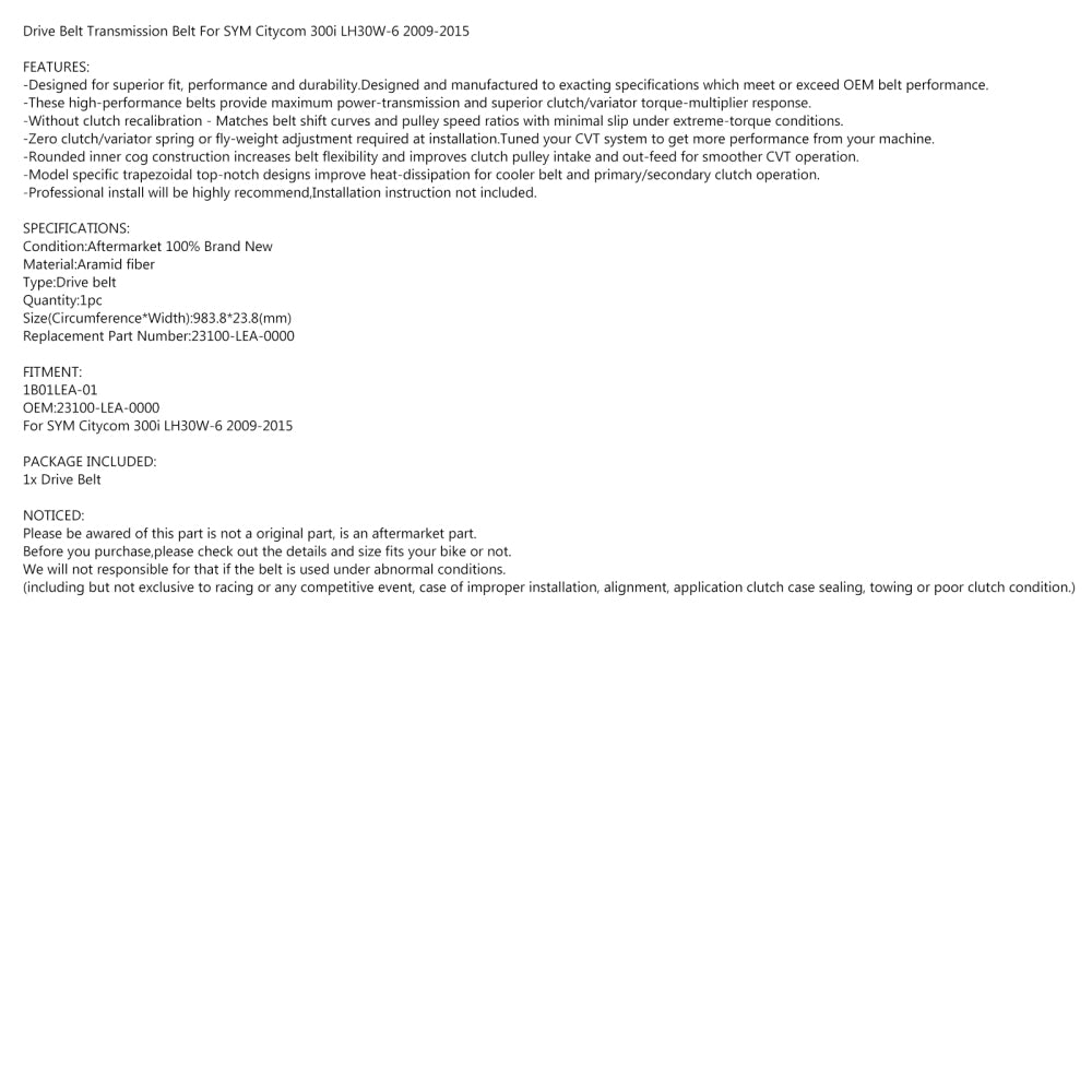 Getriebe Motorantriebsriemen 1B01LEA-01 für 23100-LEA-0000 Sym Citycom 300i LH30W-6 09-15