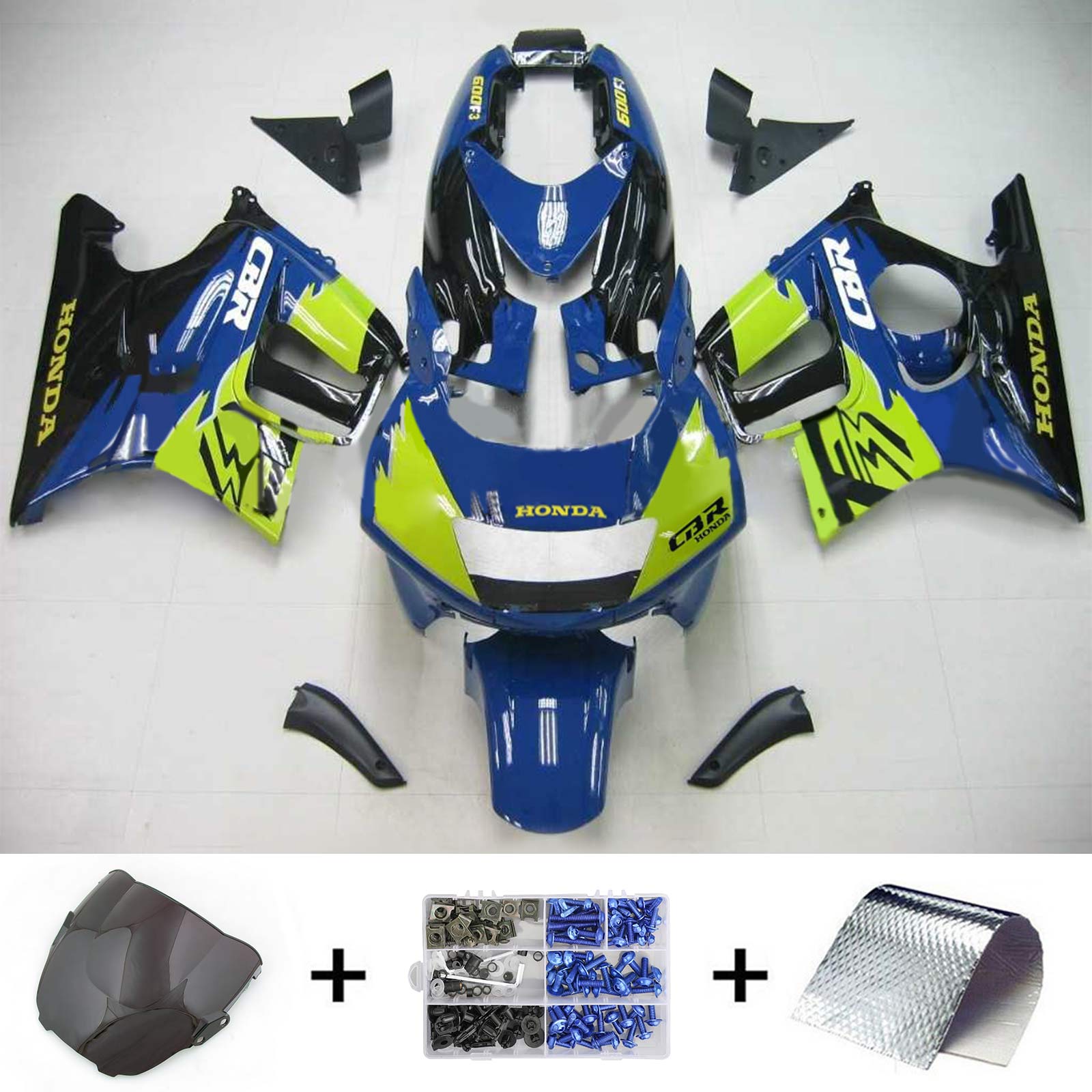 Amotopart 1995-1996 Honda CBR600 F3 Kit de carenado verde y azul